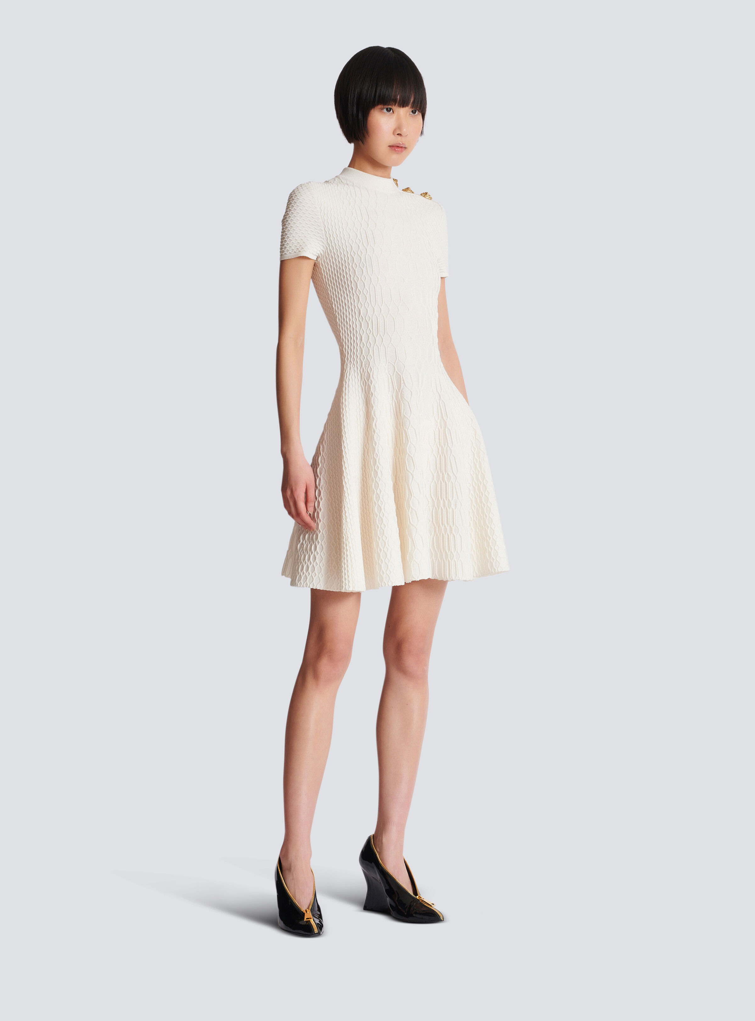 Flared crocodile-knit dress - 3