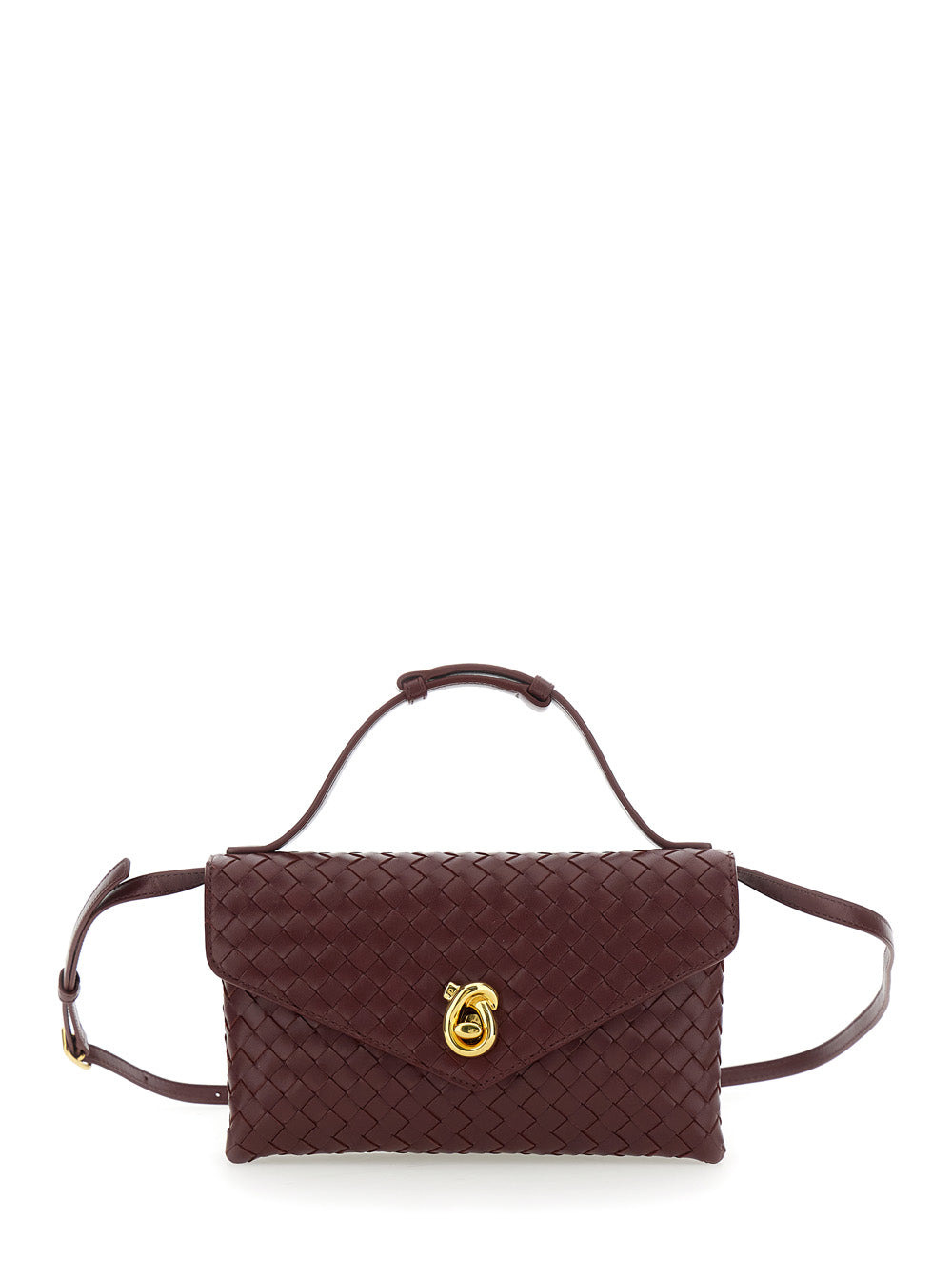 Bottega Veneta Women 'Knot Lock' Bordeaux Crossbody Bag With Intreccio Motif And Metal Knot Closure  - 1