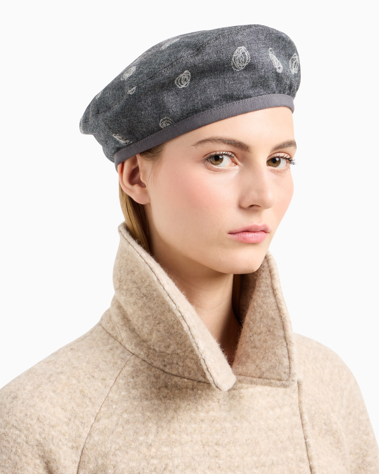 Virgin wool blend beret with an Icon all-over abstract pattern - 3
