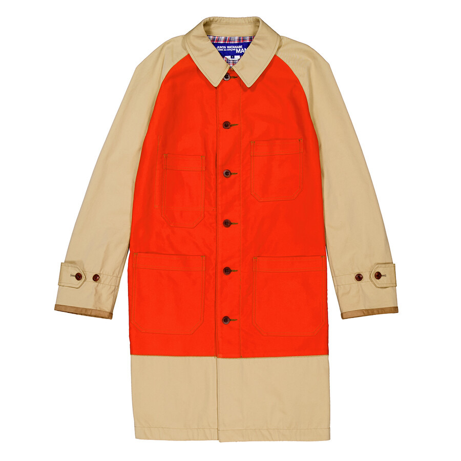 Junya Watanabe Orange X Beige Color Block Trench Coat - 4
