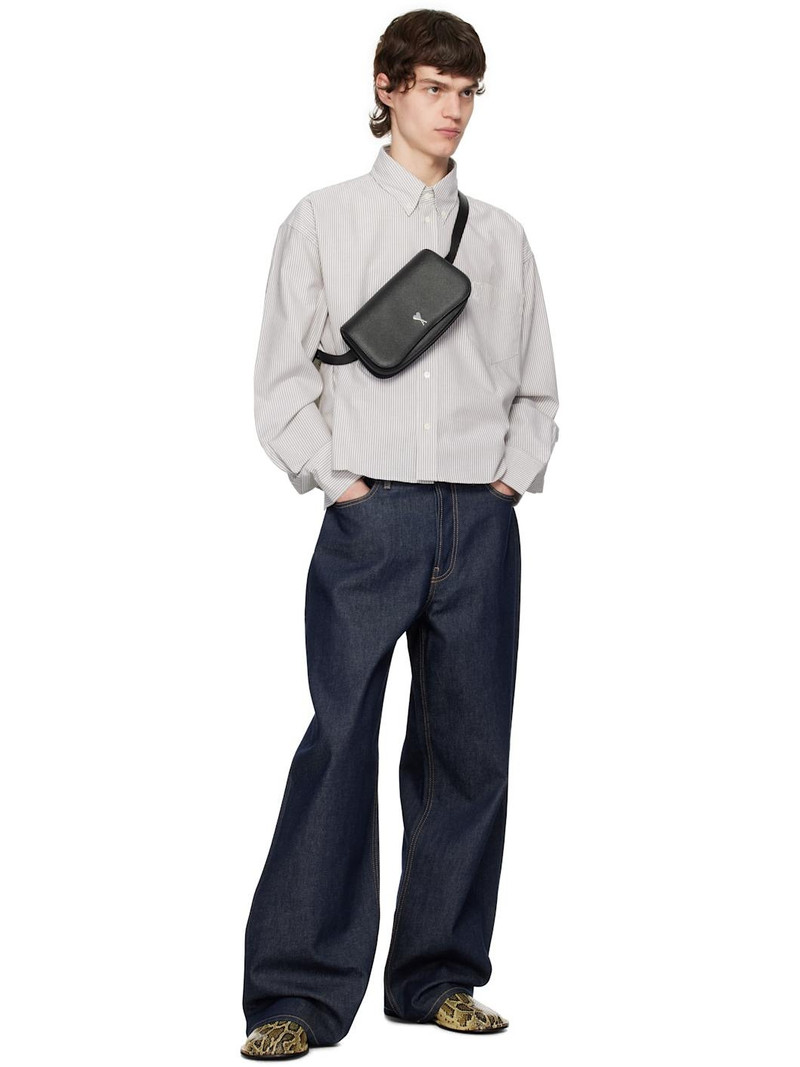 AMI Paris Off-White & Khaki Cotton Cropped Oversized Shirt outlook