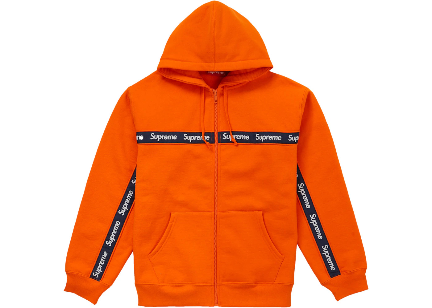 Supreme Text Stripe Zip Up Hooded Sweatshirt Orange - 1