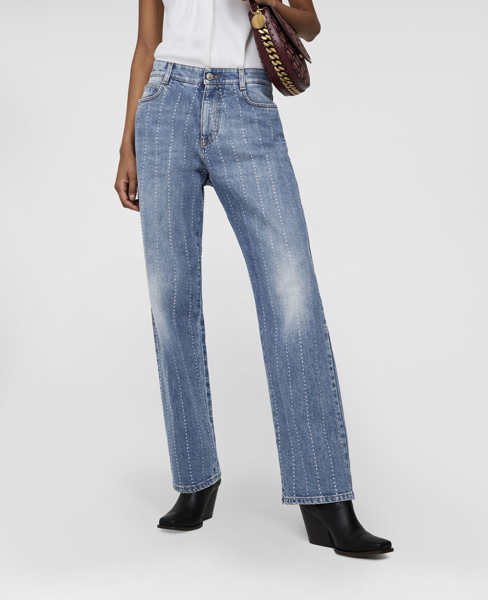 Diamanté Striped Straight Denim Jeans - 4