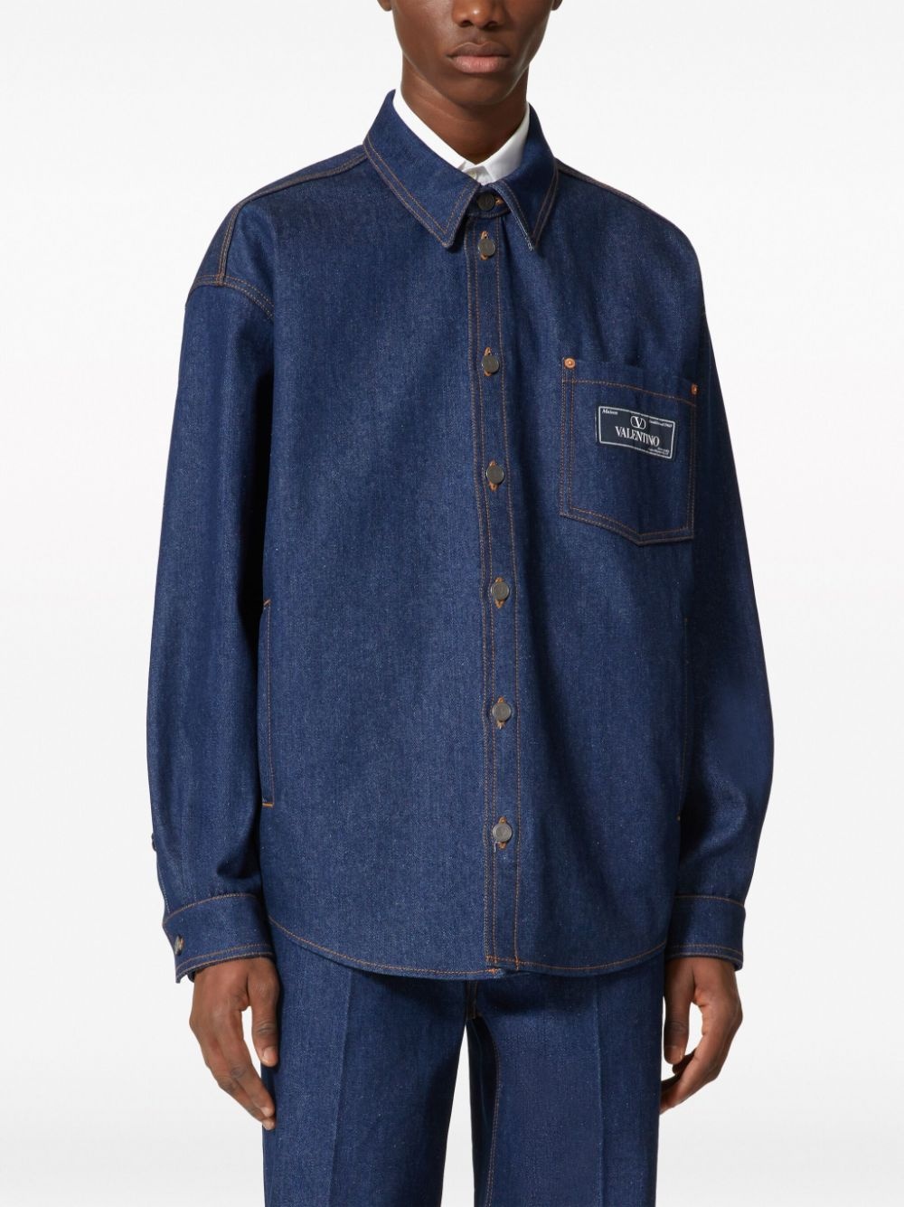 logo-appliquÃ© denim shirt - 3