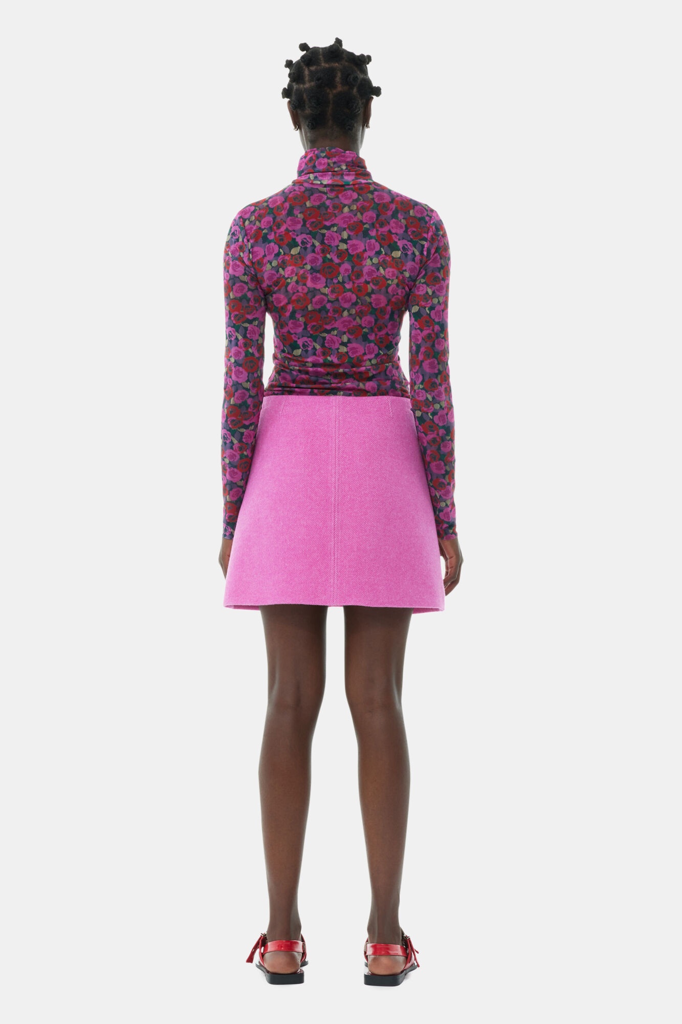 PINK TWILL WOOL SUITING MINI SKIRT - 5