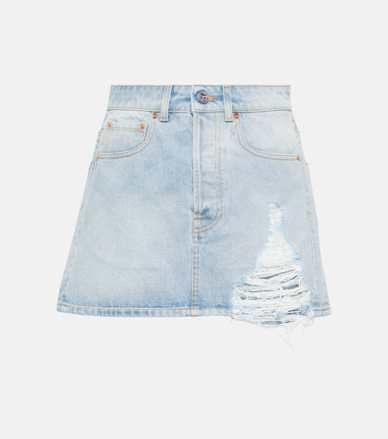 Distressed denim miniskirt 1