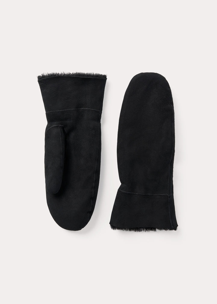 Suede shearling mittens black - 1