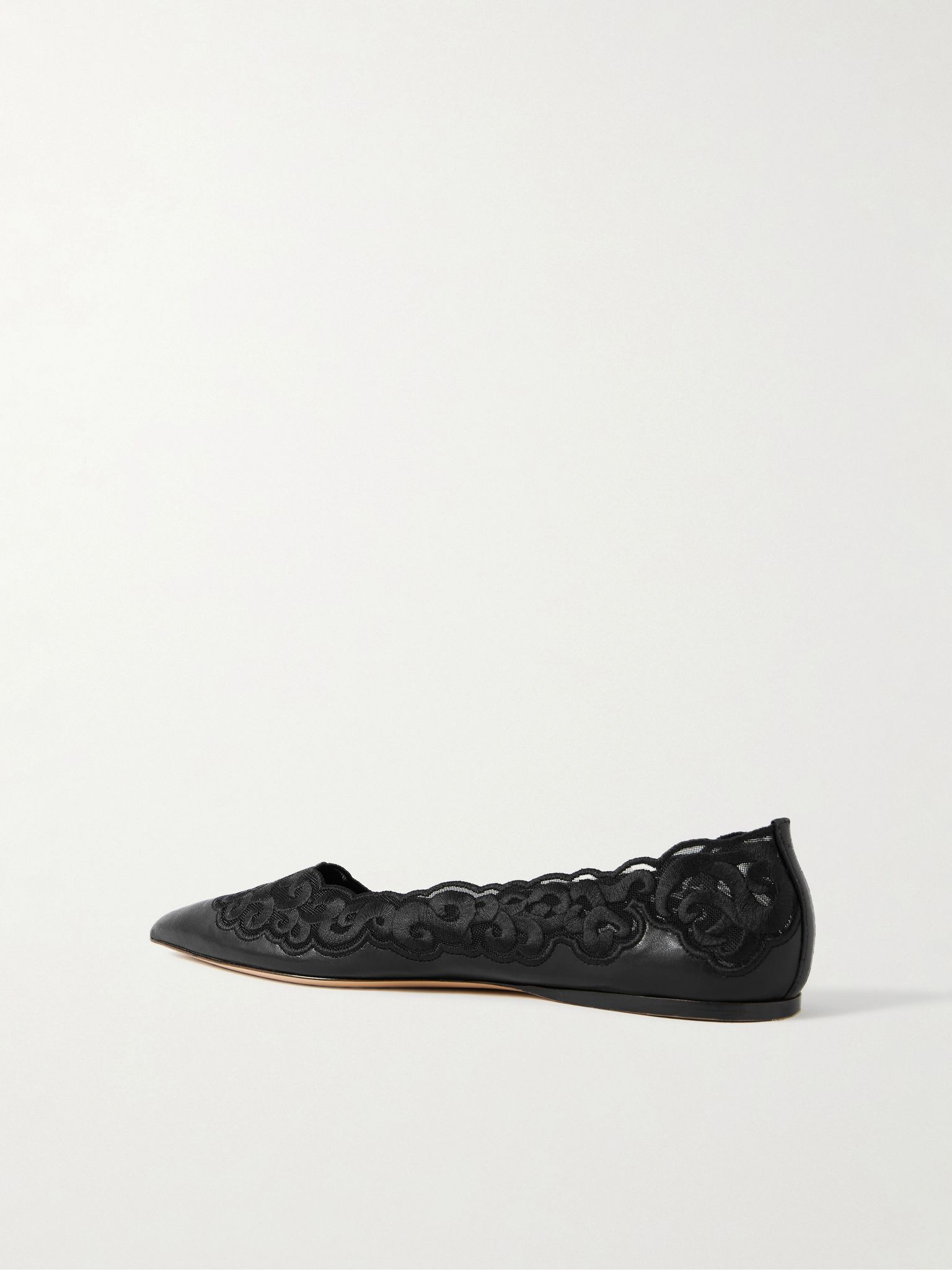 Ziva leather and embroidered tulle point-toe flats Black - 3