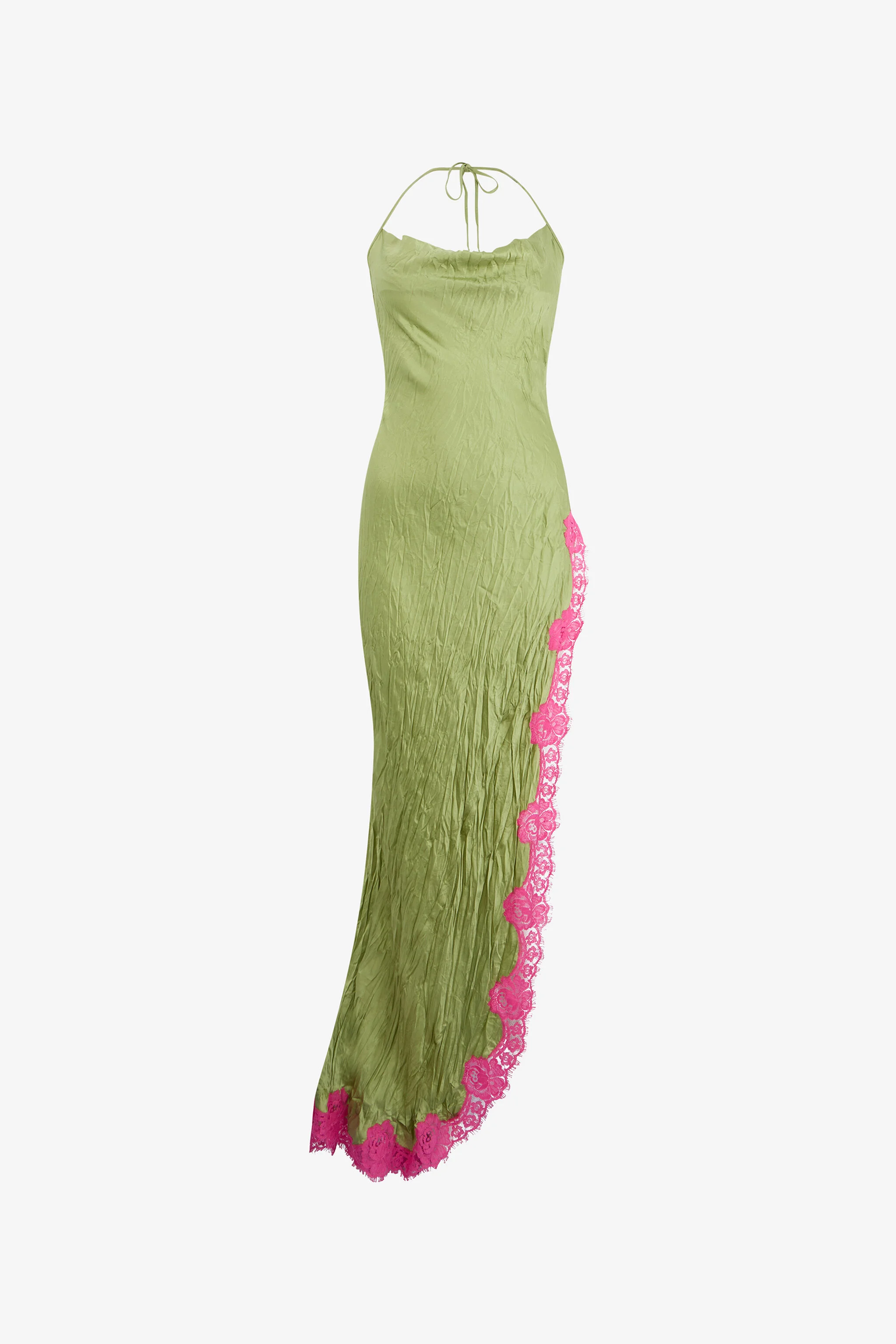 Long Silk Dress with Lace Detail - 1