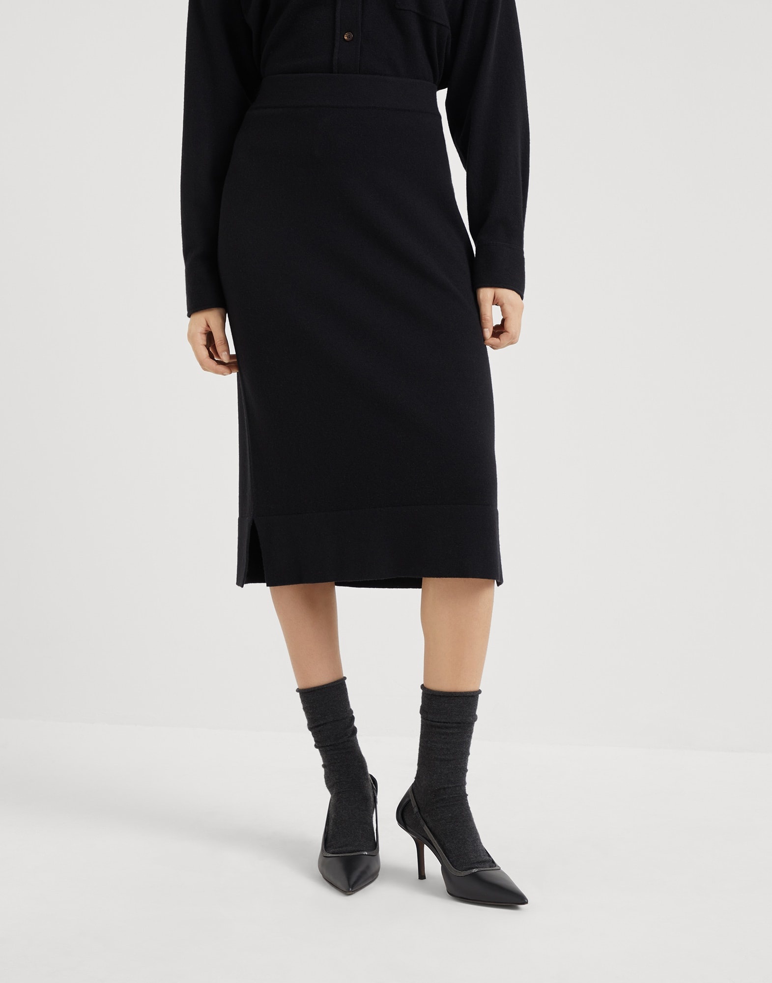 Cashmere knit midi skirt - 1