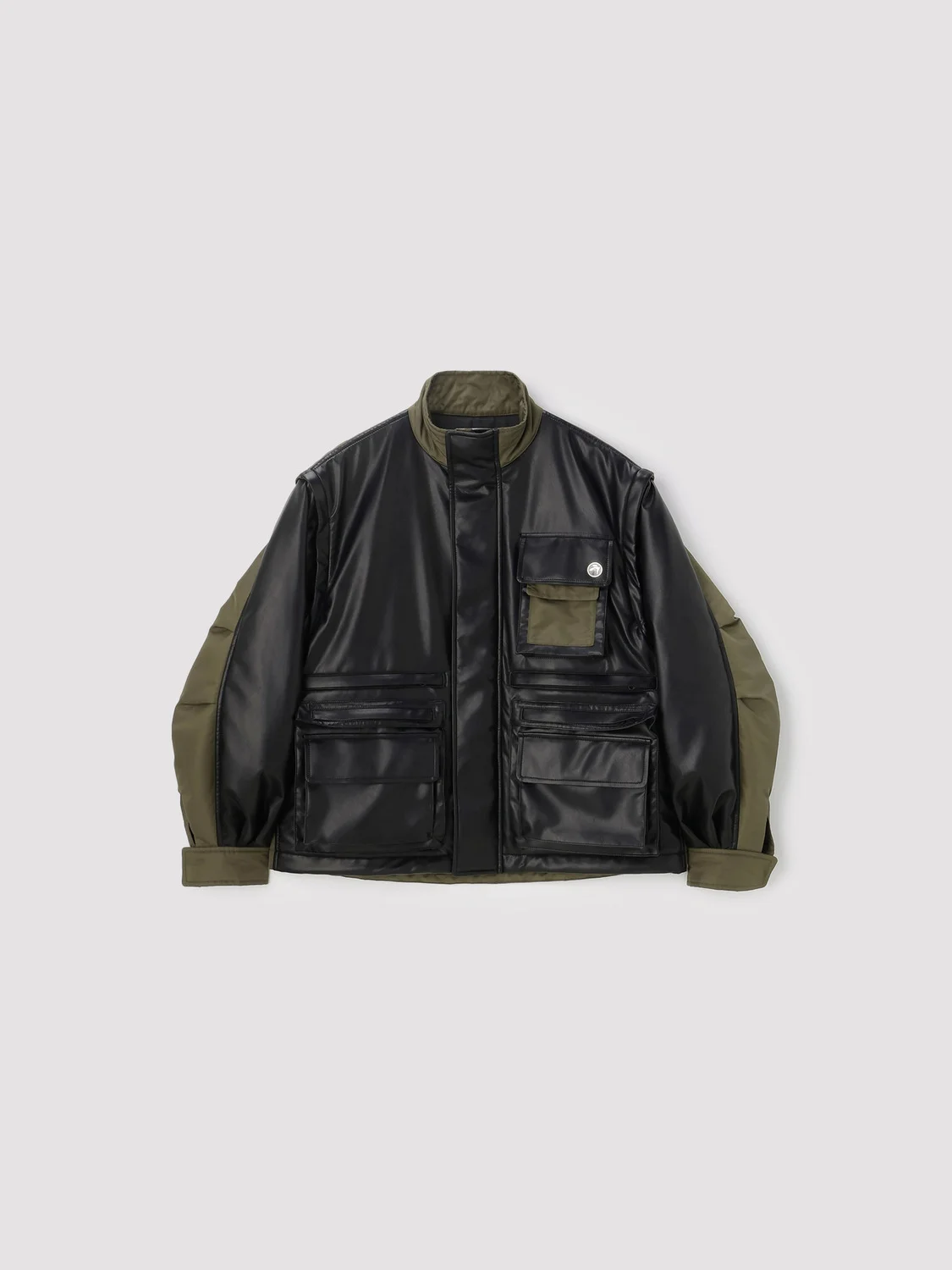 FAKE LEATHER BACK NYLON JACKET - 1