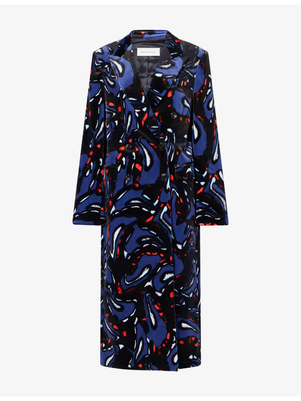 Graphic-Print Longline Cotton-Velvet Coat - 1