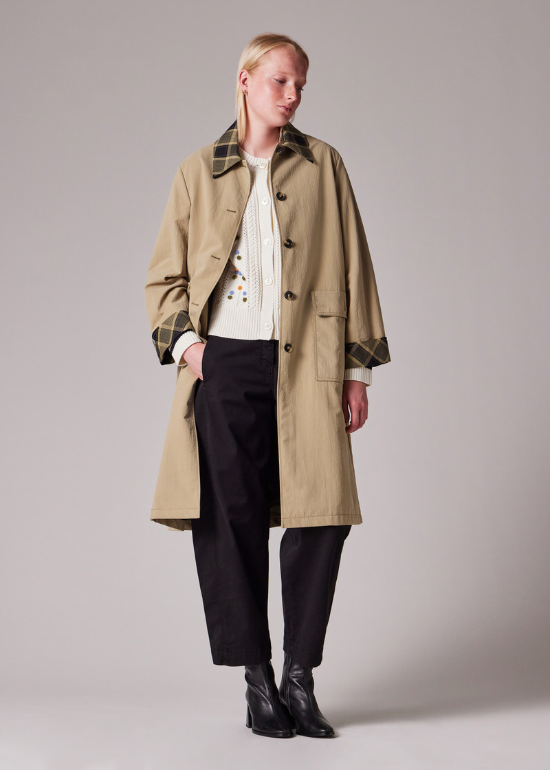 Women's Stone Nylon Mac with Contrast Check Trim 7