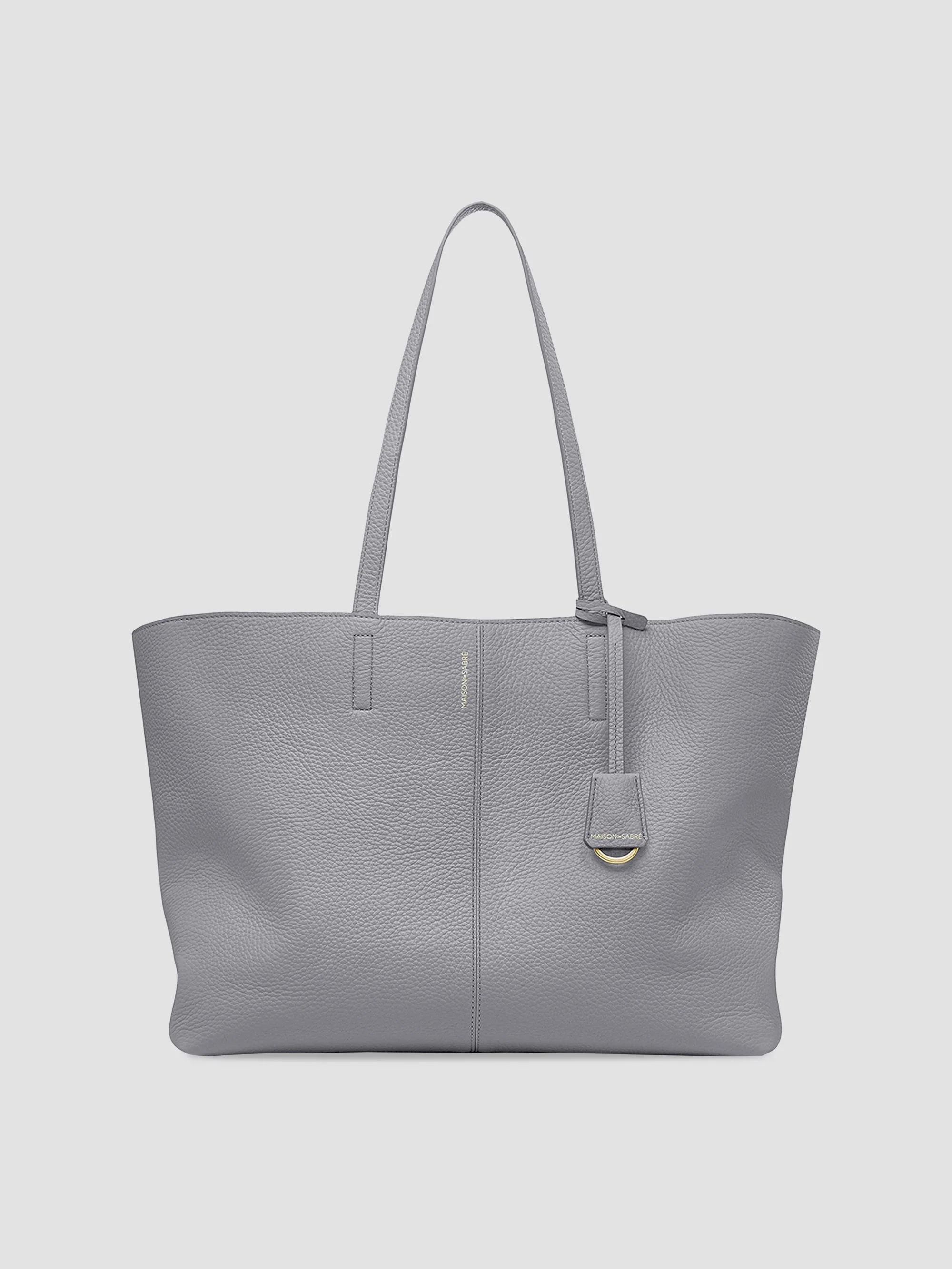 Women's Large Leather Snap Soft Tote Bag - Dove Grey - 1