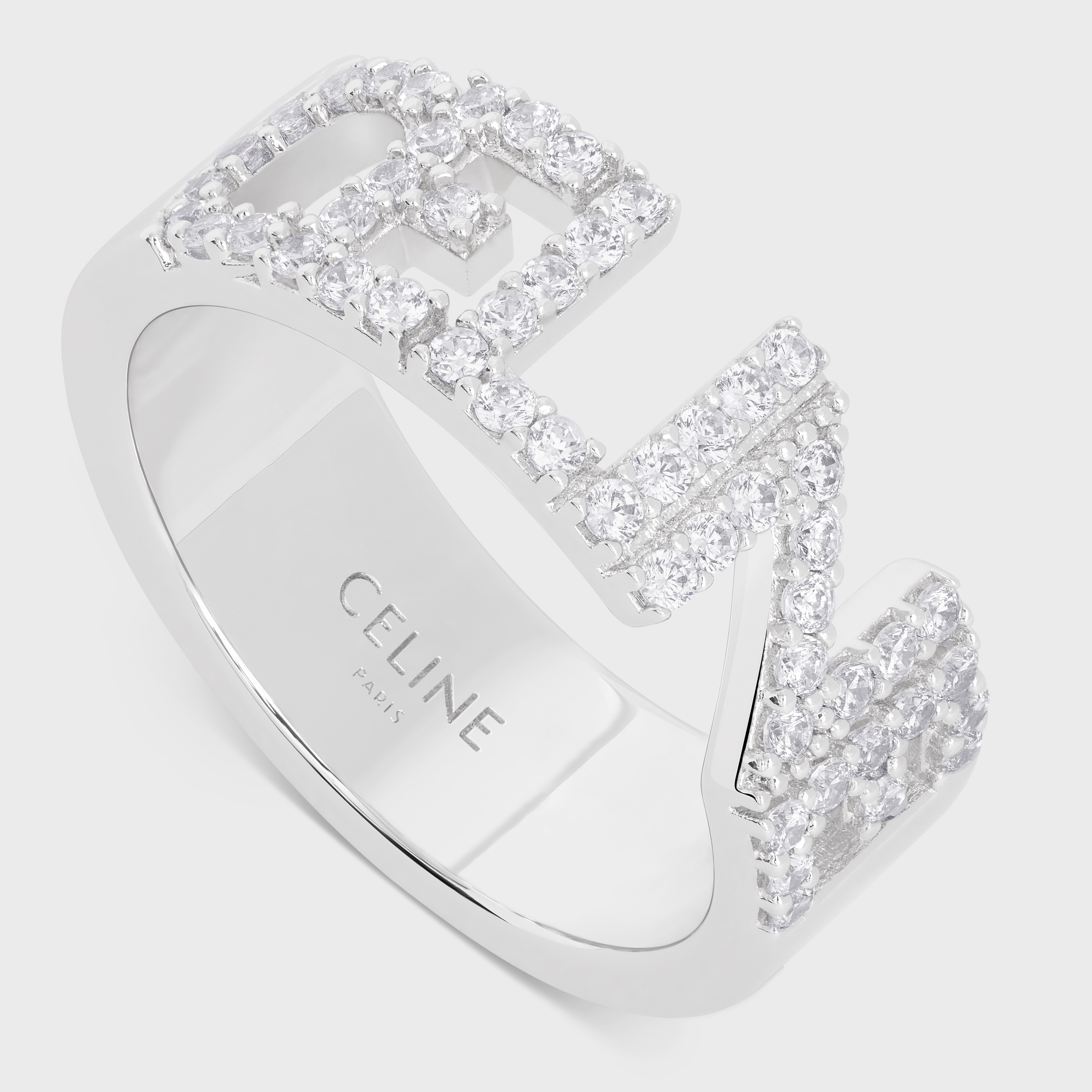 Celine Monochroms Strass Ring in Brass with Rhodium Finish and Crystals - 4