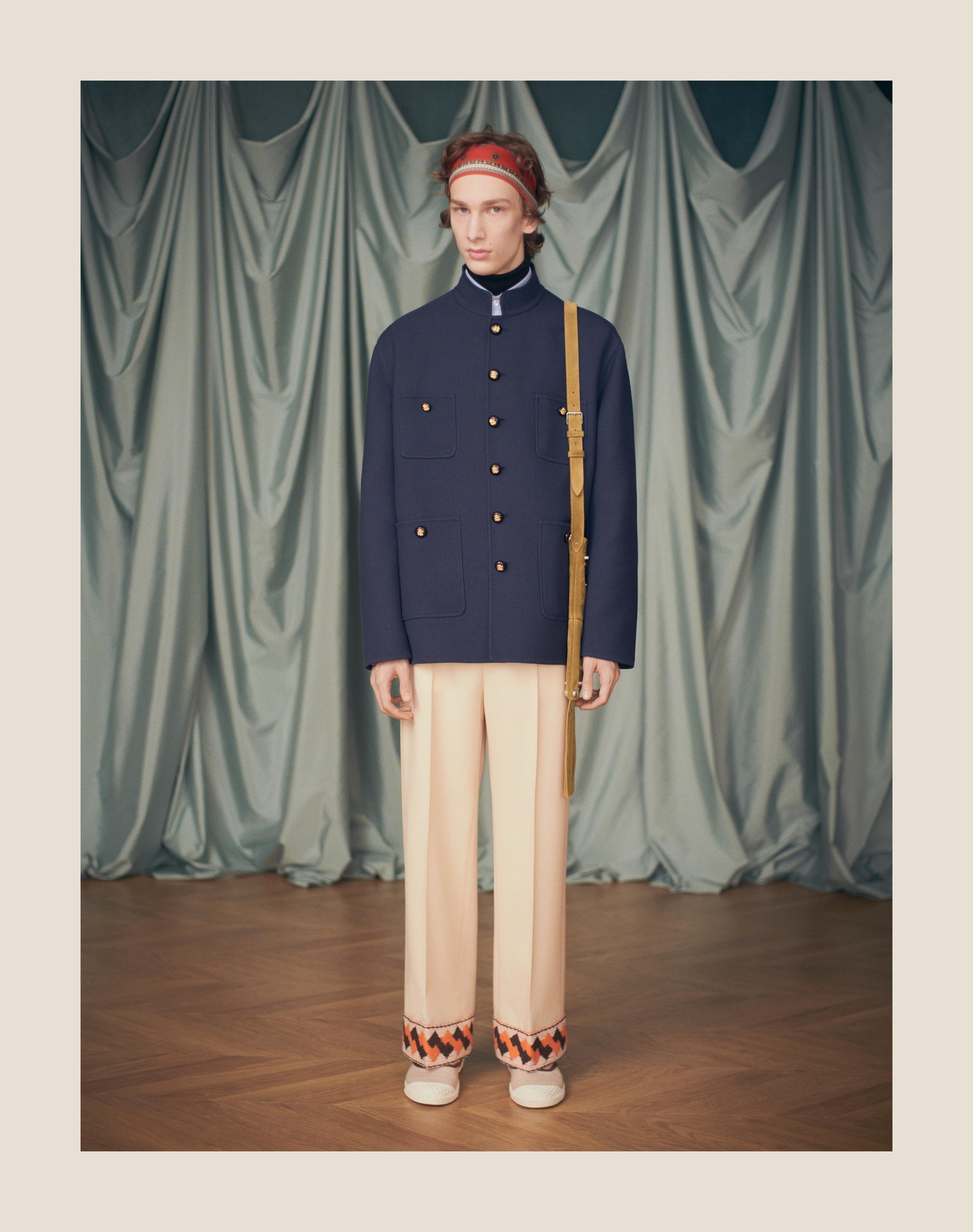 WOOL GABARDINE TROUSERS WITH JACQUARD HEM - 9