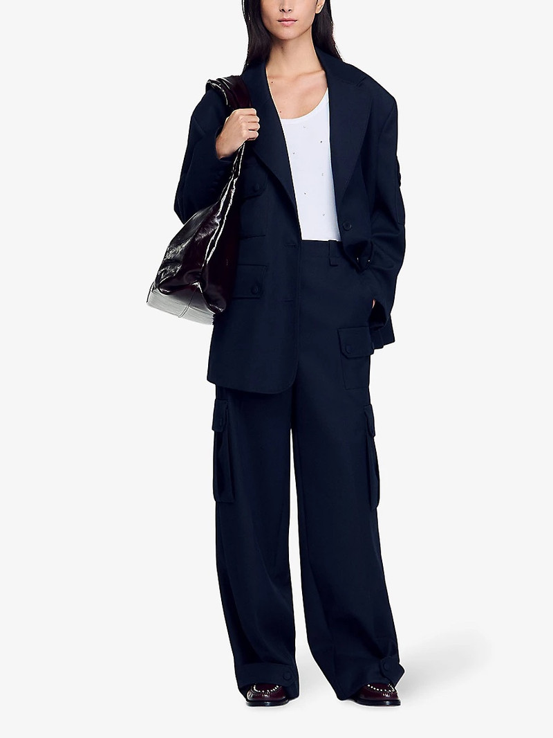 Sandro Multiple-pocket wide-leg wool-blend cargo trousers outlook