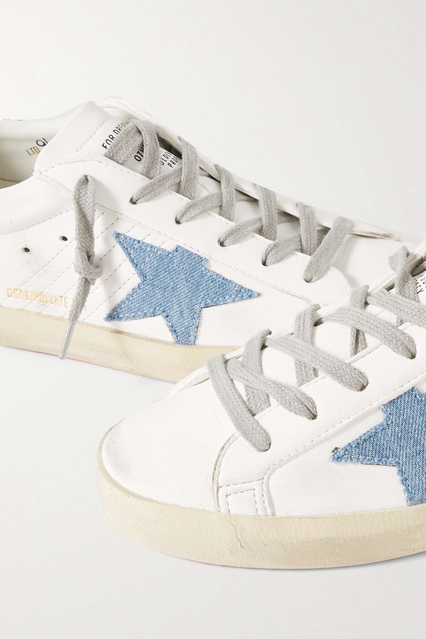 Superstar distressed denim-trimmed glittered leather sneakers - 4