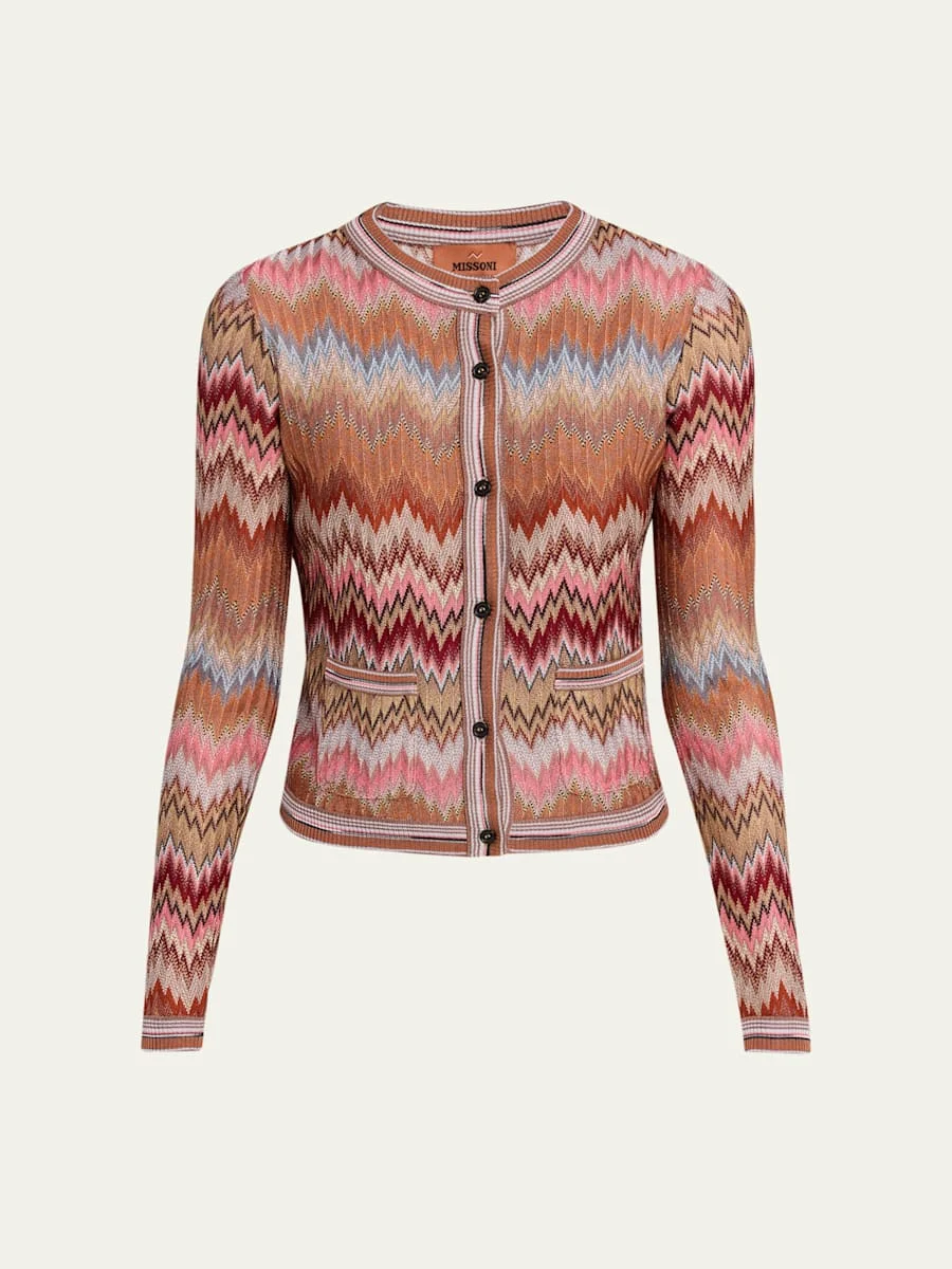 Multicolor Snake Chevron Crewneck Cardigan - 1