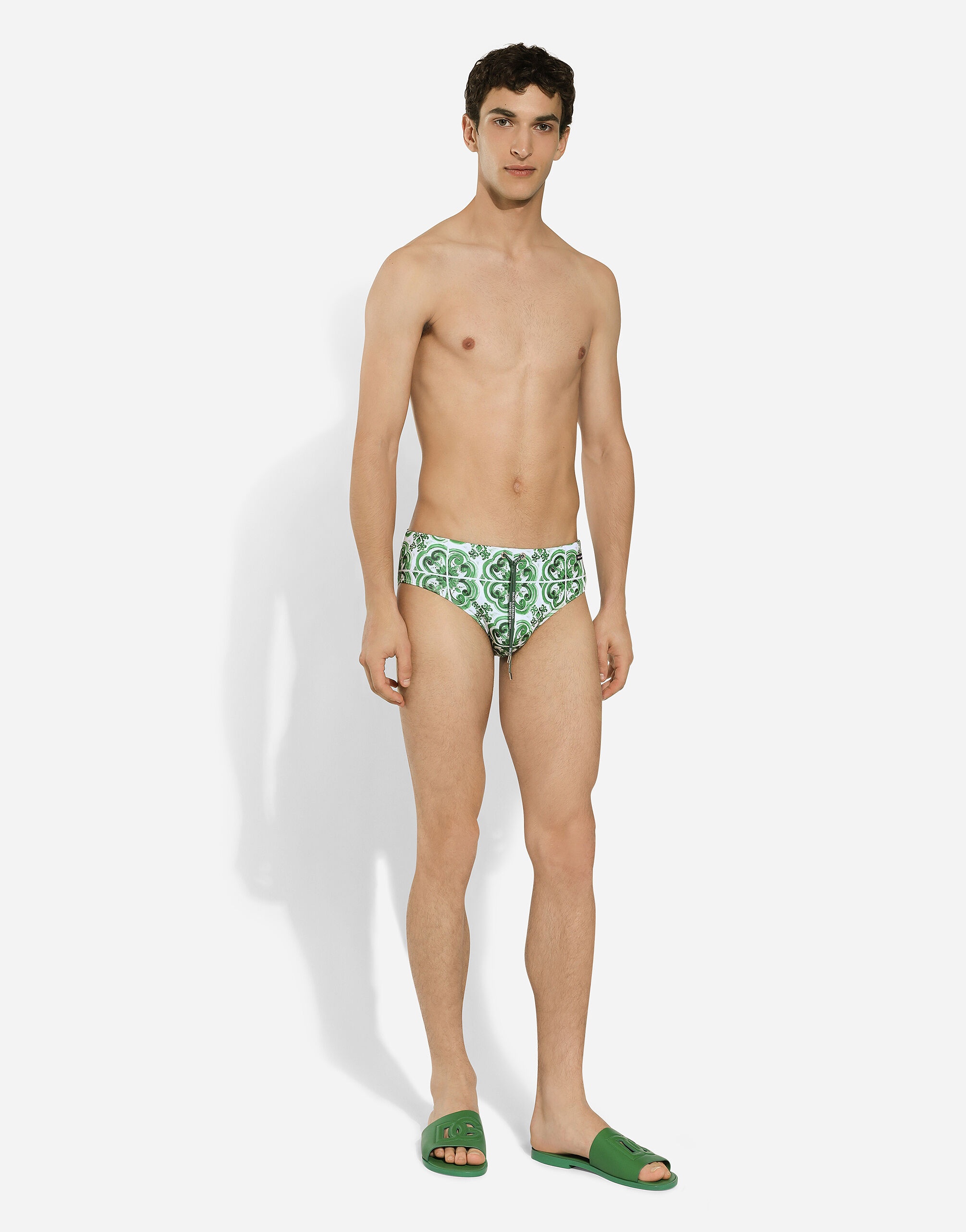 Majolica-print swim briefs with high-cut leg - 2