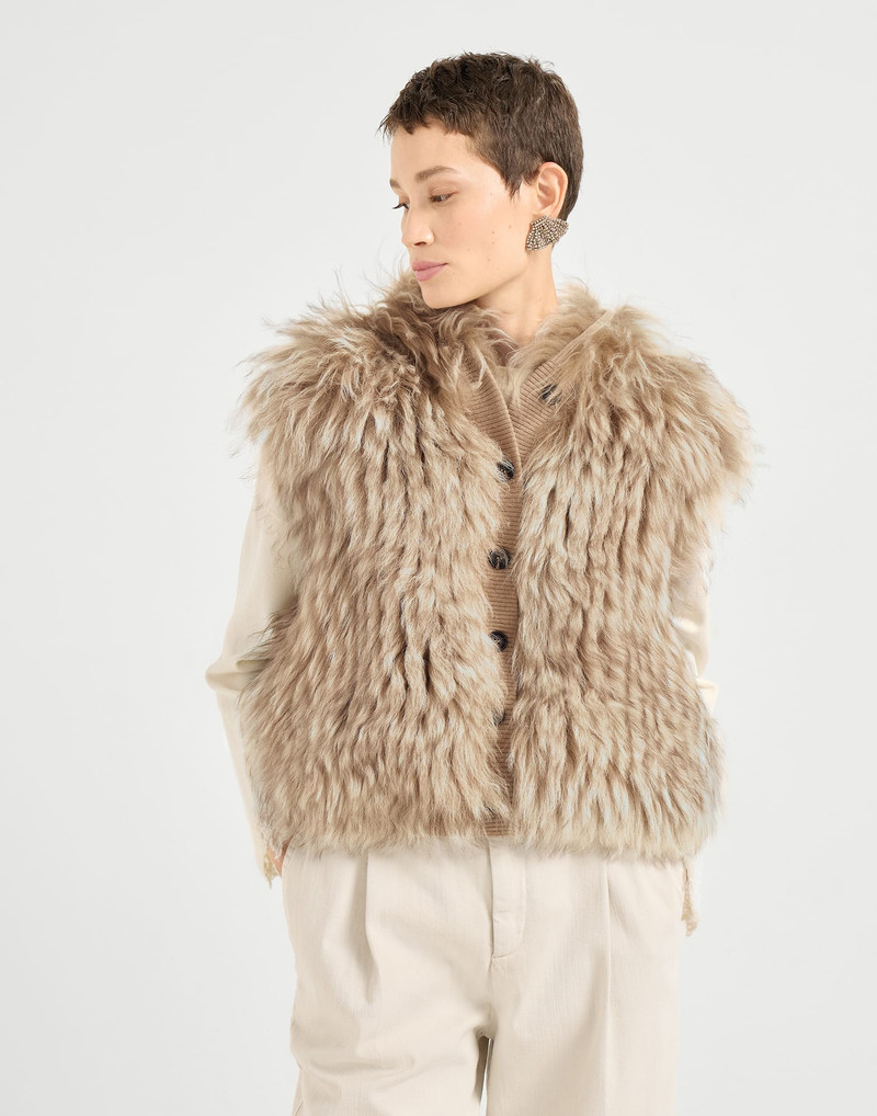 Cozy shearling hooded vest in cashmere 1