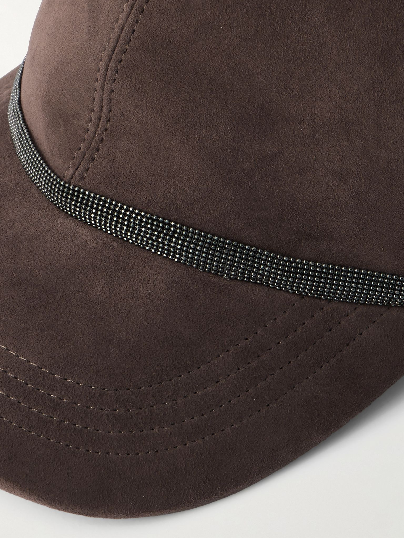 Bead-embellished suede baseball cap Chocolate - 4