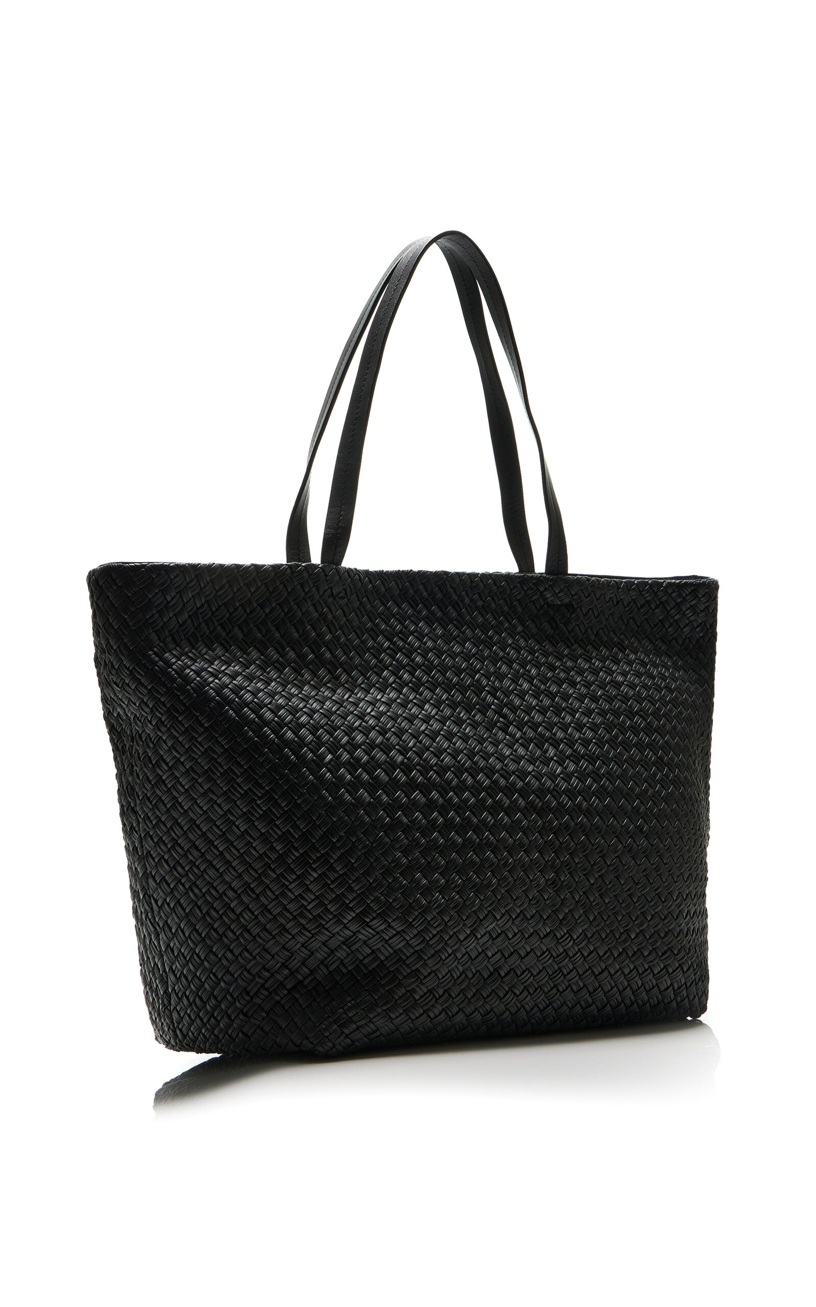 Large Woven Leather Trapeze Bag black - 3