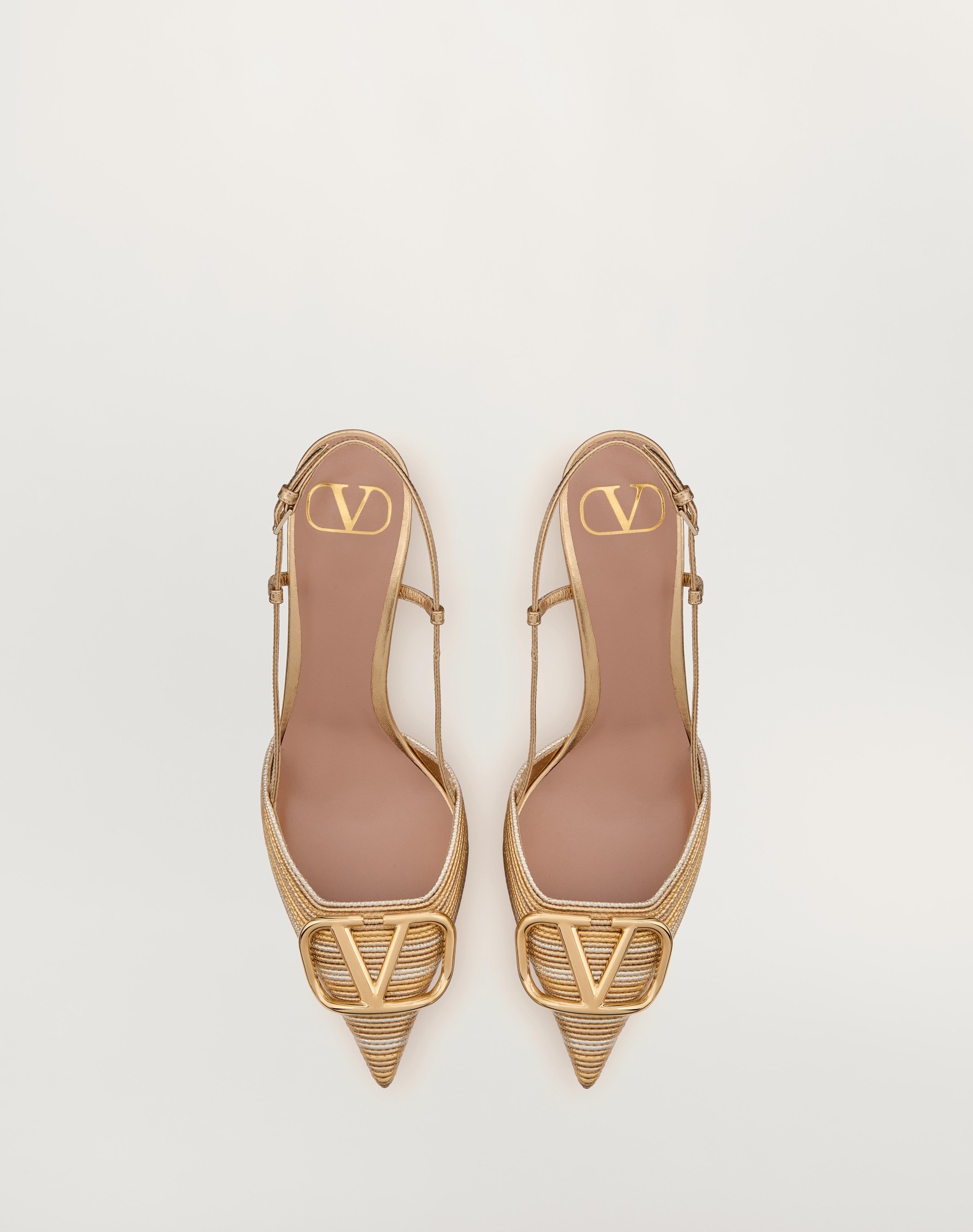 VLOGO SIGNATURE METALLIC SLINGBACK PUMPS WITH CORNELY EMBROIDERY 80MM - 3