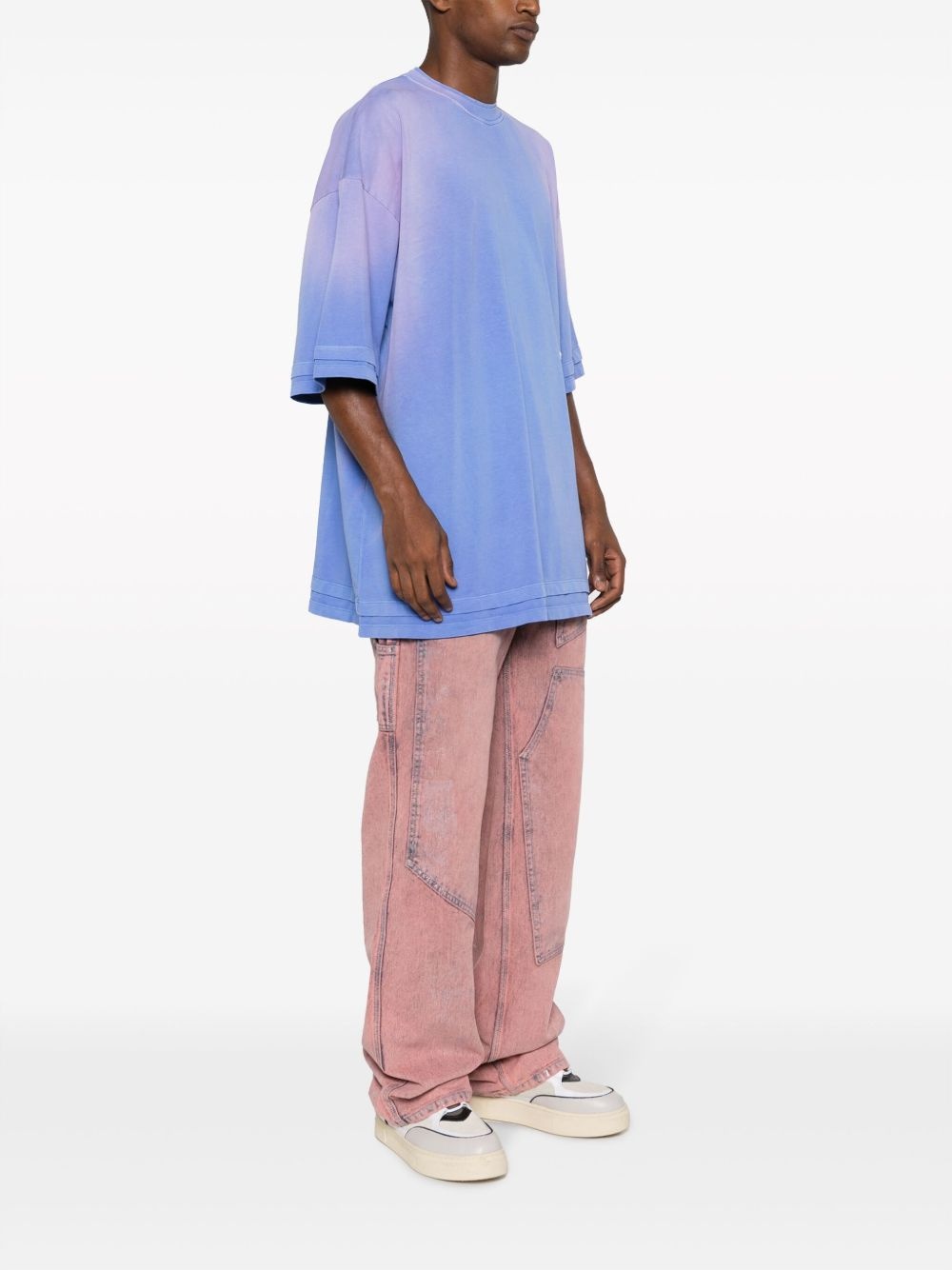 bleached-effect logo-embroidered cotton T-shirt - 3