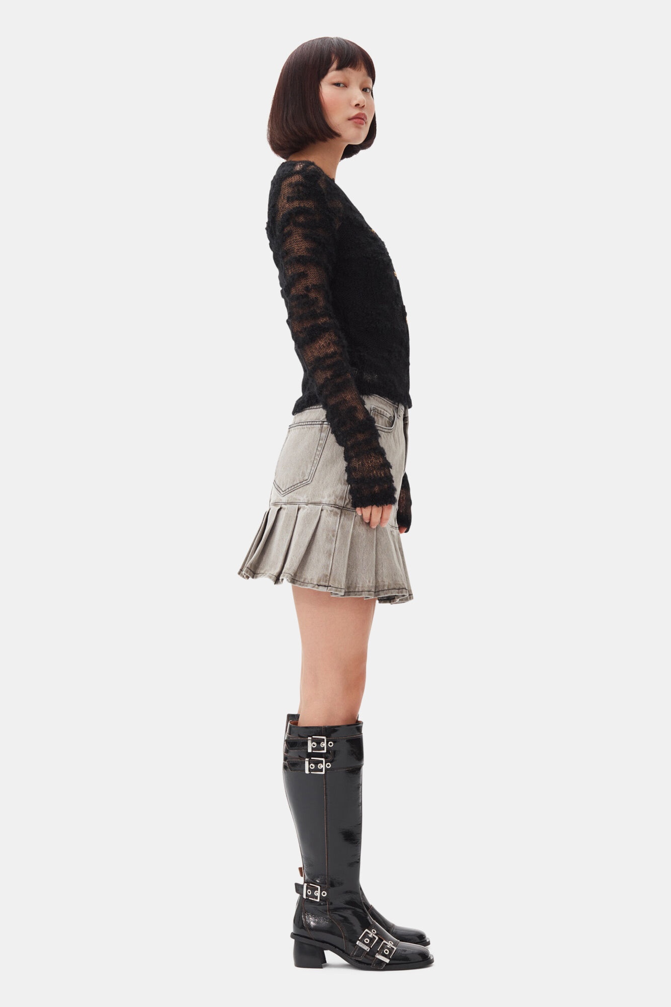 BLACK ALPACA MOHAIR BOUCLE CARDIGAN - 4