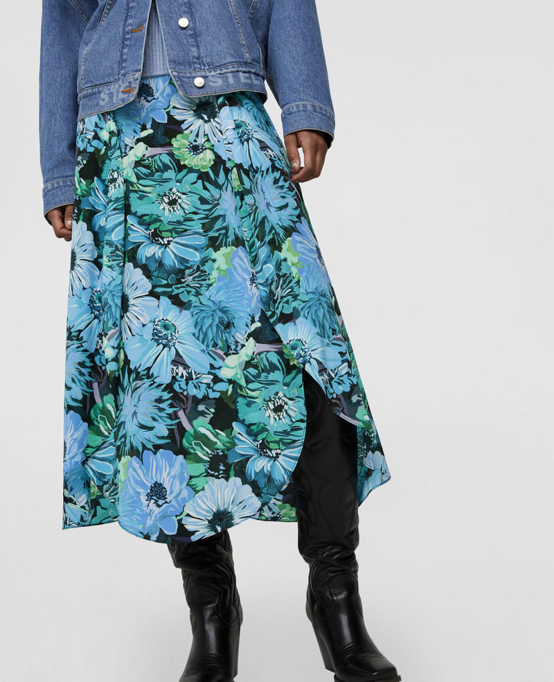 Painted Floral Print Silk Skirt 4