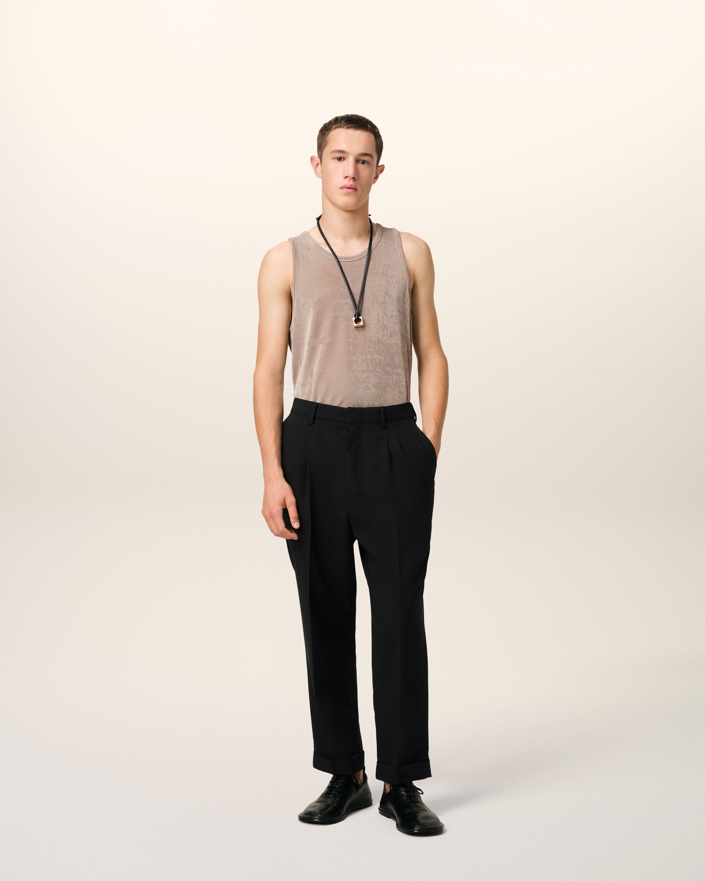 BLACK WOOL CARROT FIT TROUSERS - 2