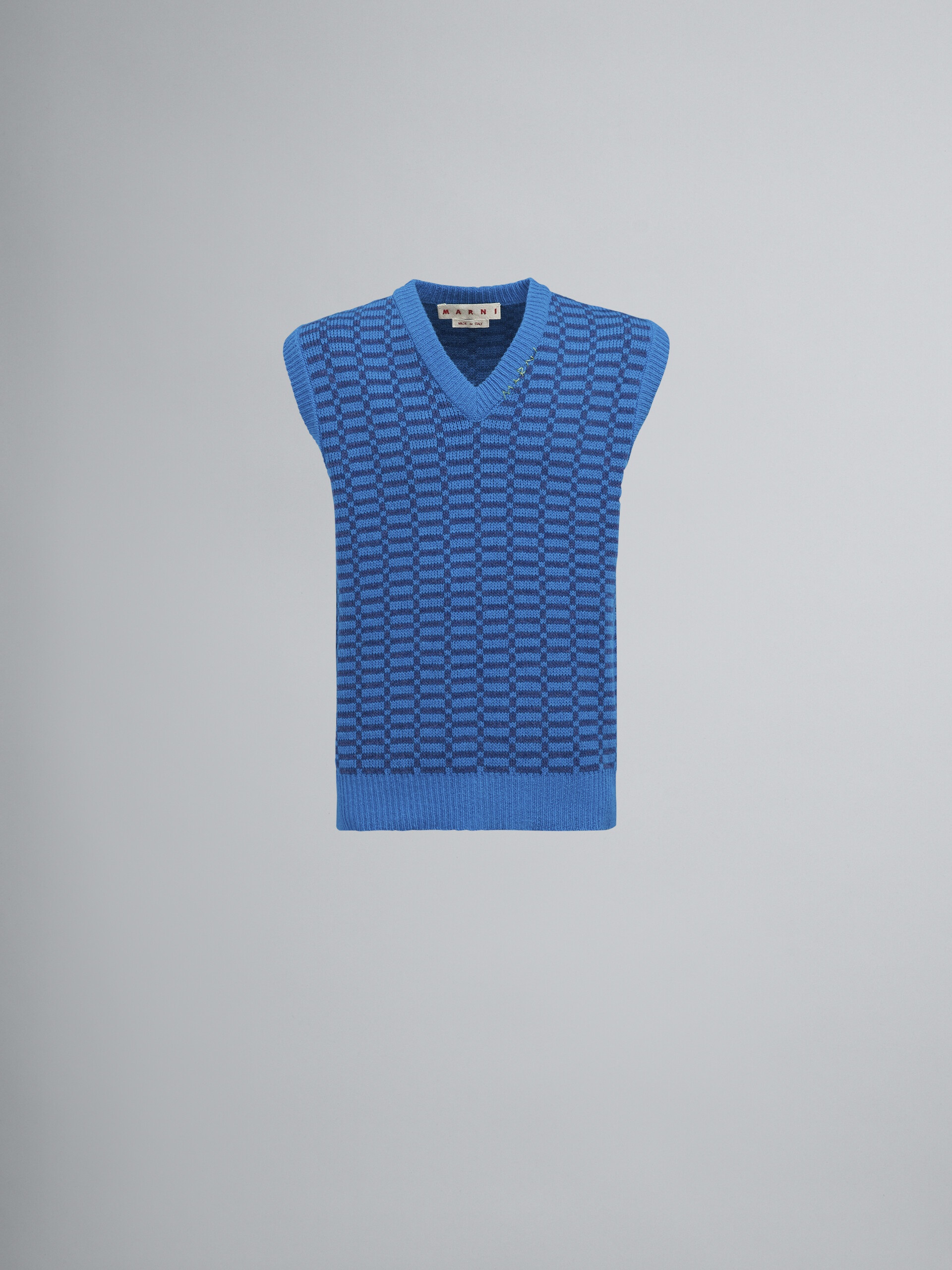 BLUE SHETLAND WOOL V-NECK VEST - 1