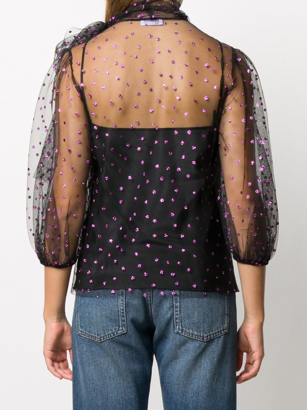 glitter-embellished sheer blouse - 4