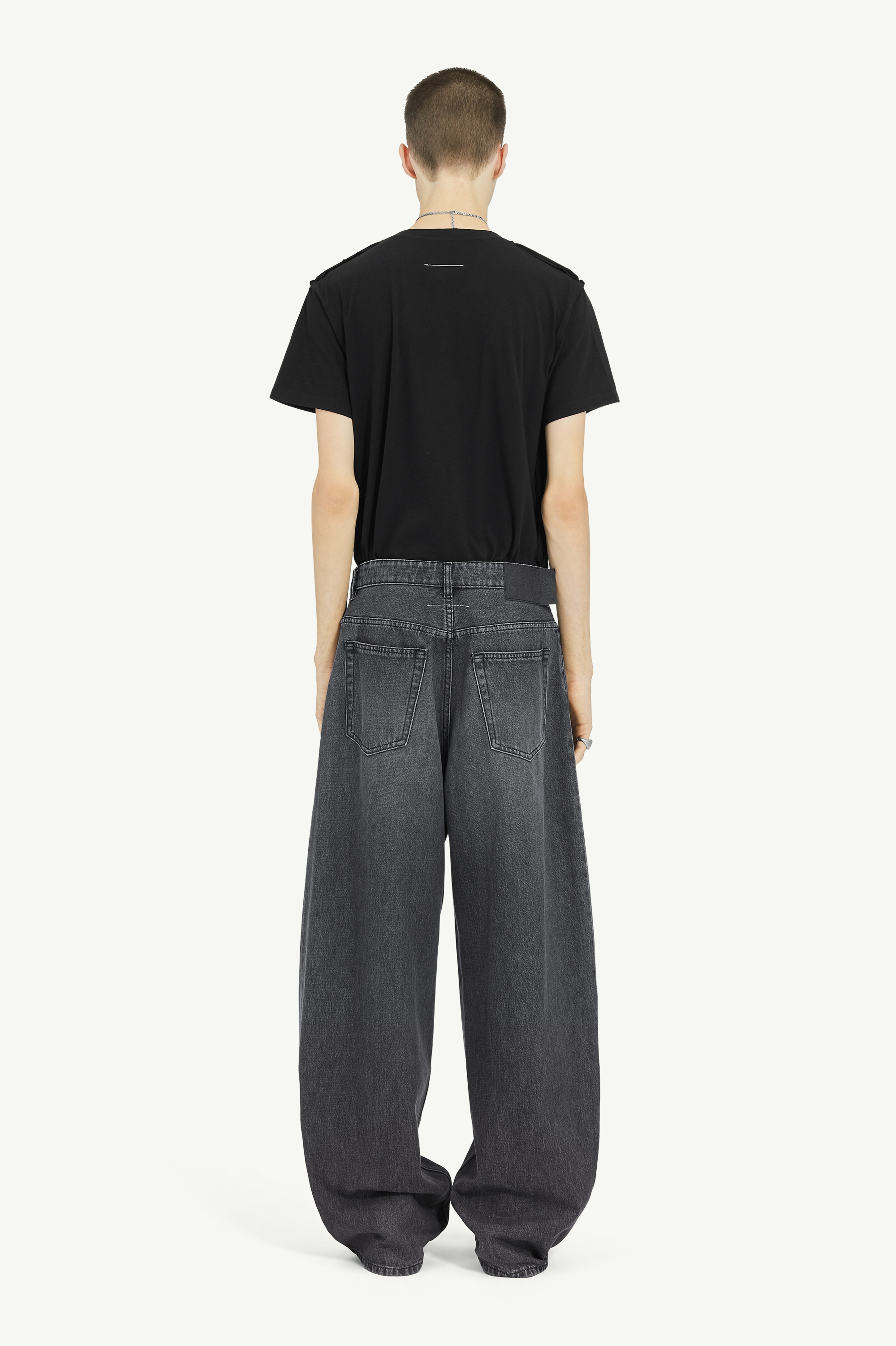 Wide Leg Black Denim Trousers - 4