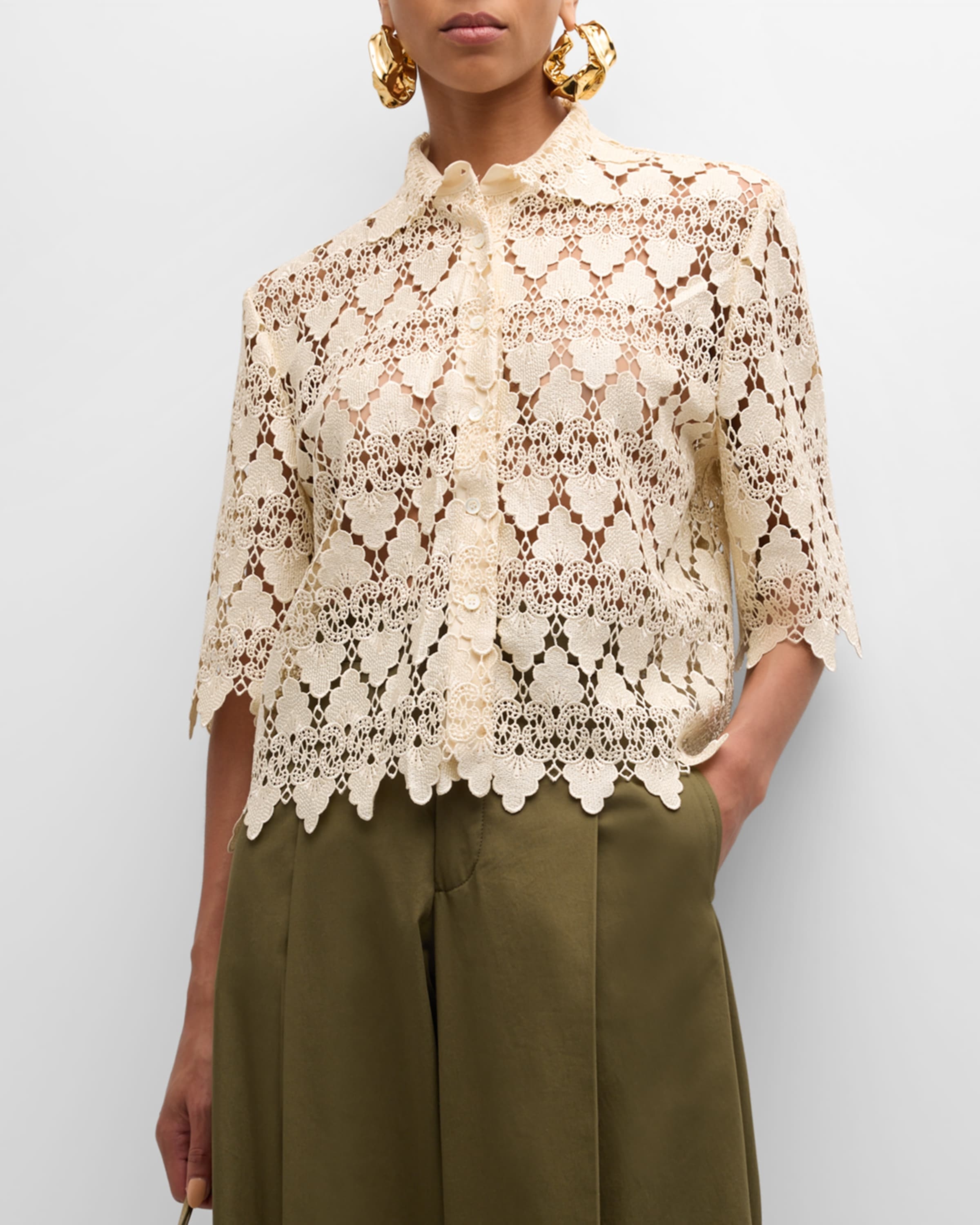 Lace Button-Front Shirt - 2