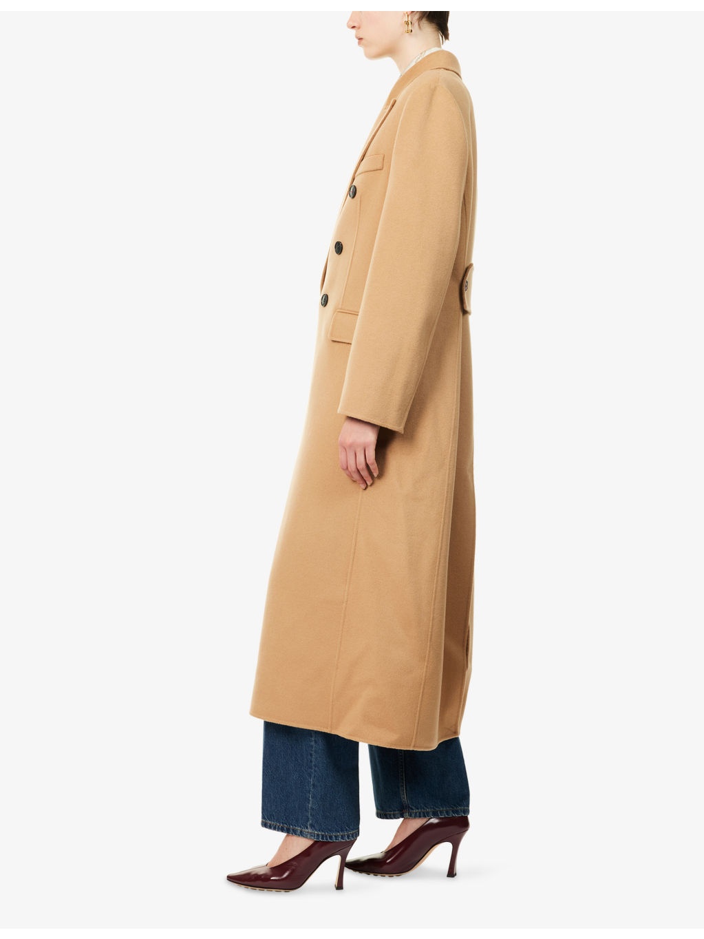 Double Faced Peak-Lapels Wool And Cashmere Coat - 3