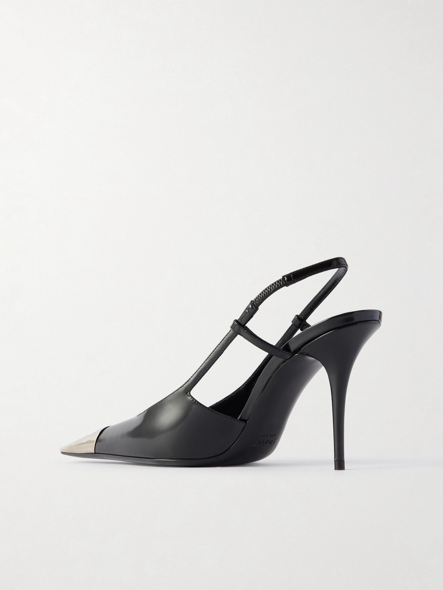 Jeanne embellished glossed-leather slingback pumps Black - 3