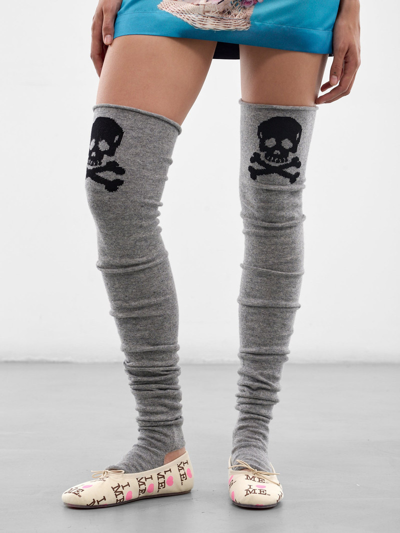 ASHLEY WILLIAMS Gray Lambswool Knit Skull Stockings outlook