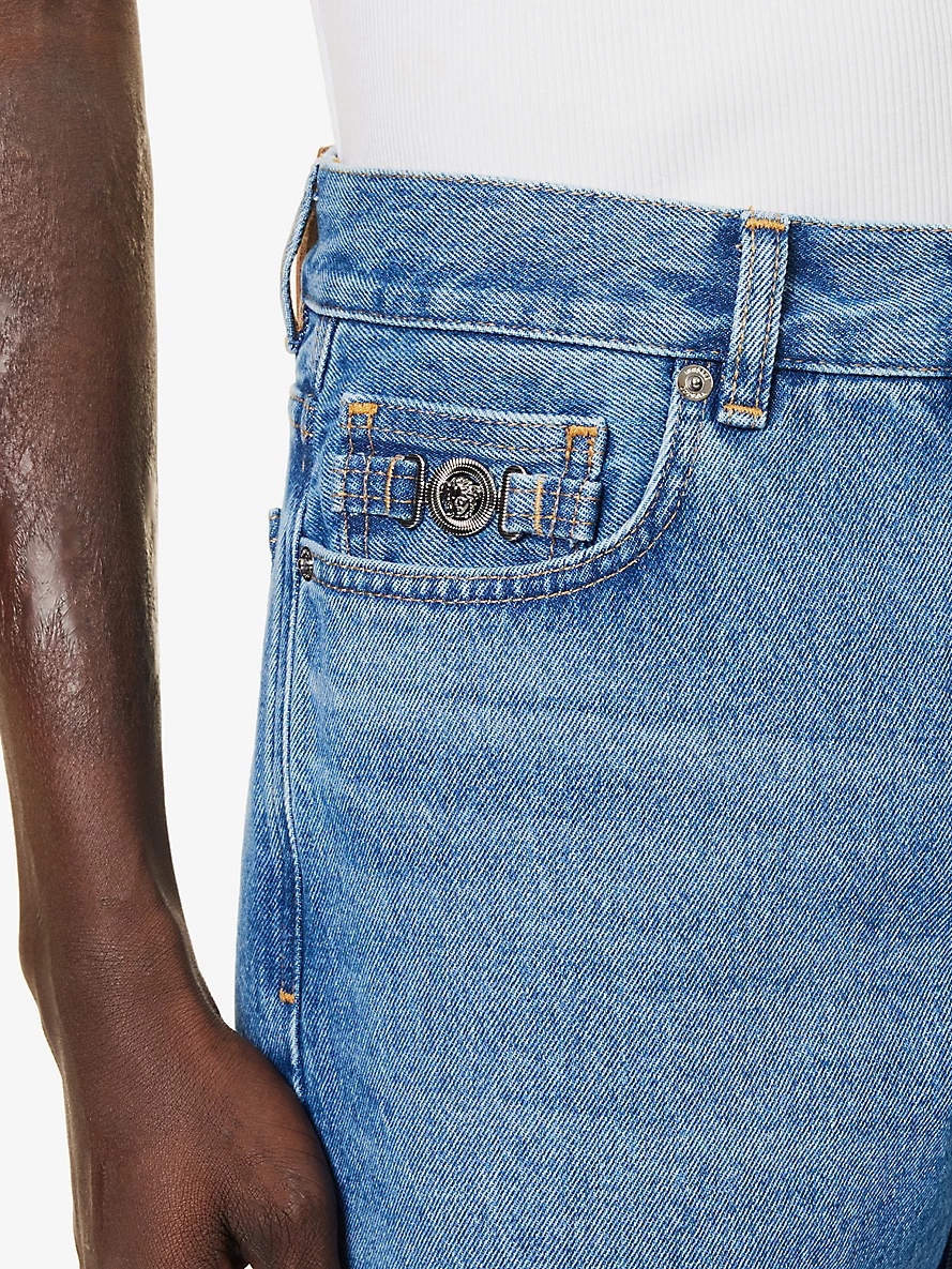 Faded-wash belt-loop straight-leg mid-rise jeans - 5