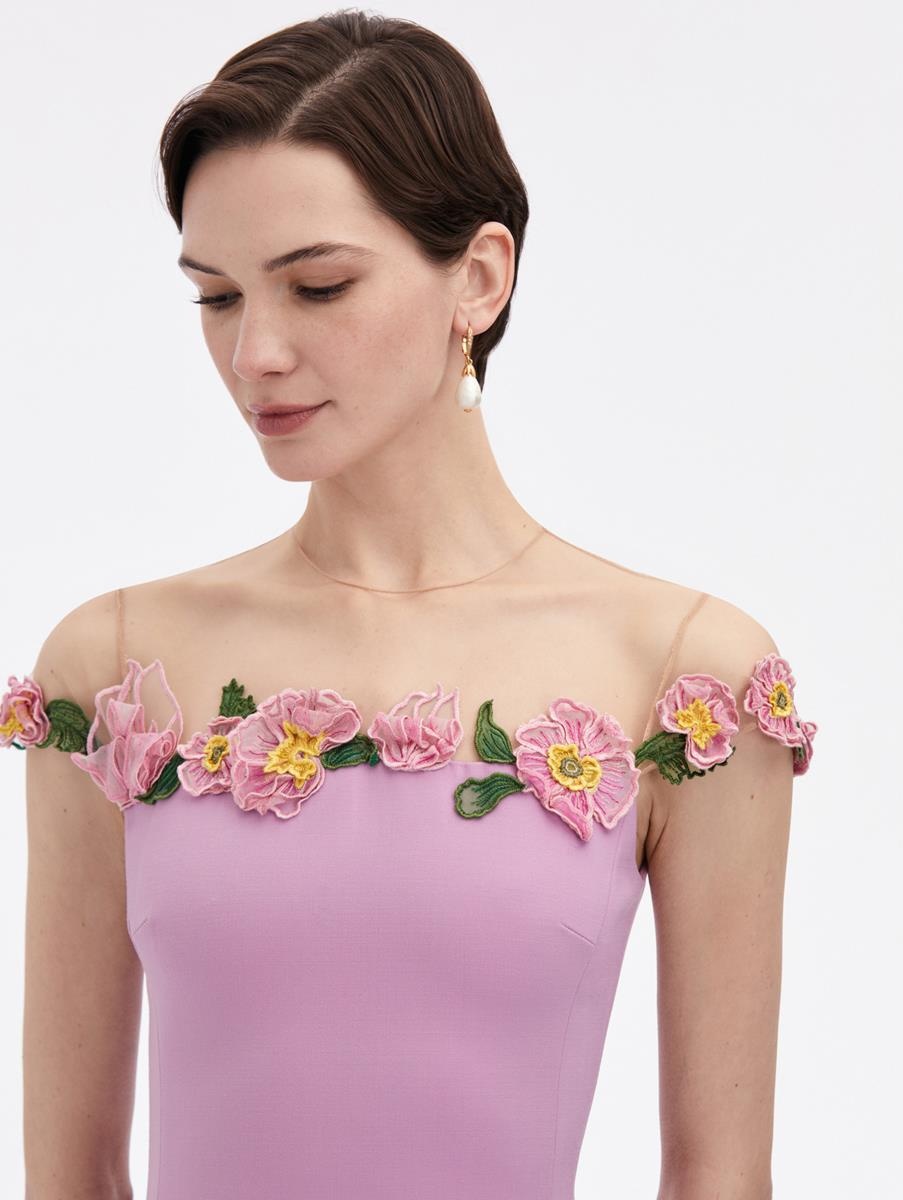 POPPIES ILLUSION NECK PENCIL DRESS - 4