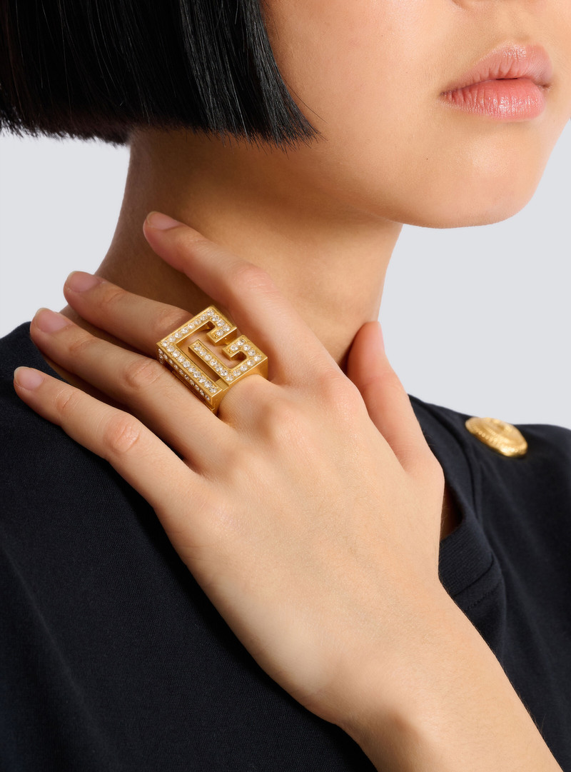 PB 3D rhinestone cube ring 5