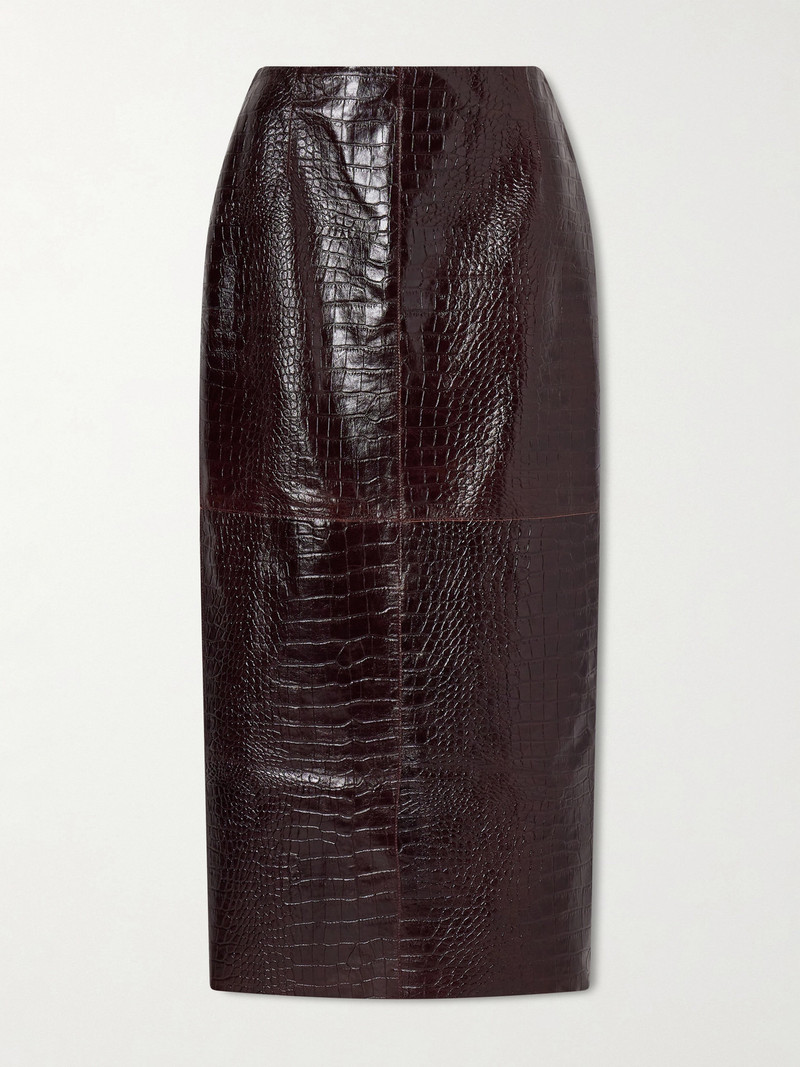 Paneled Croc-effect Leather Midi Skirt 1