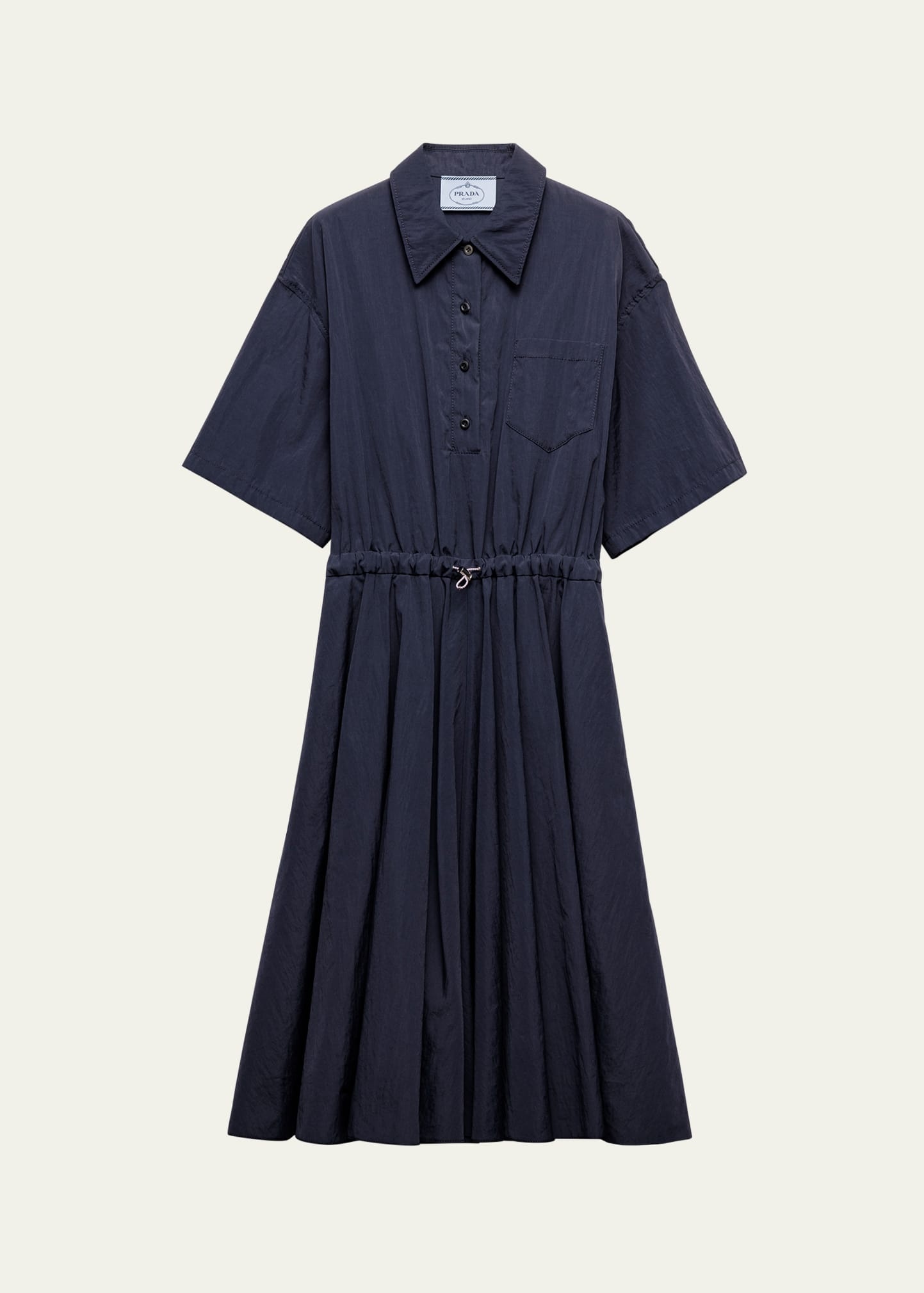 Drawstring Pleated Midi Dress - 1