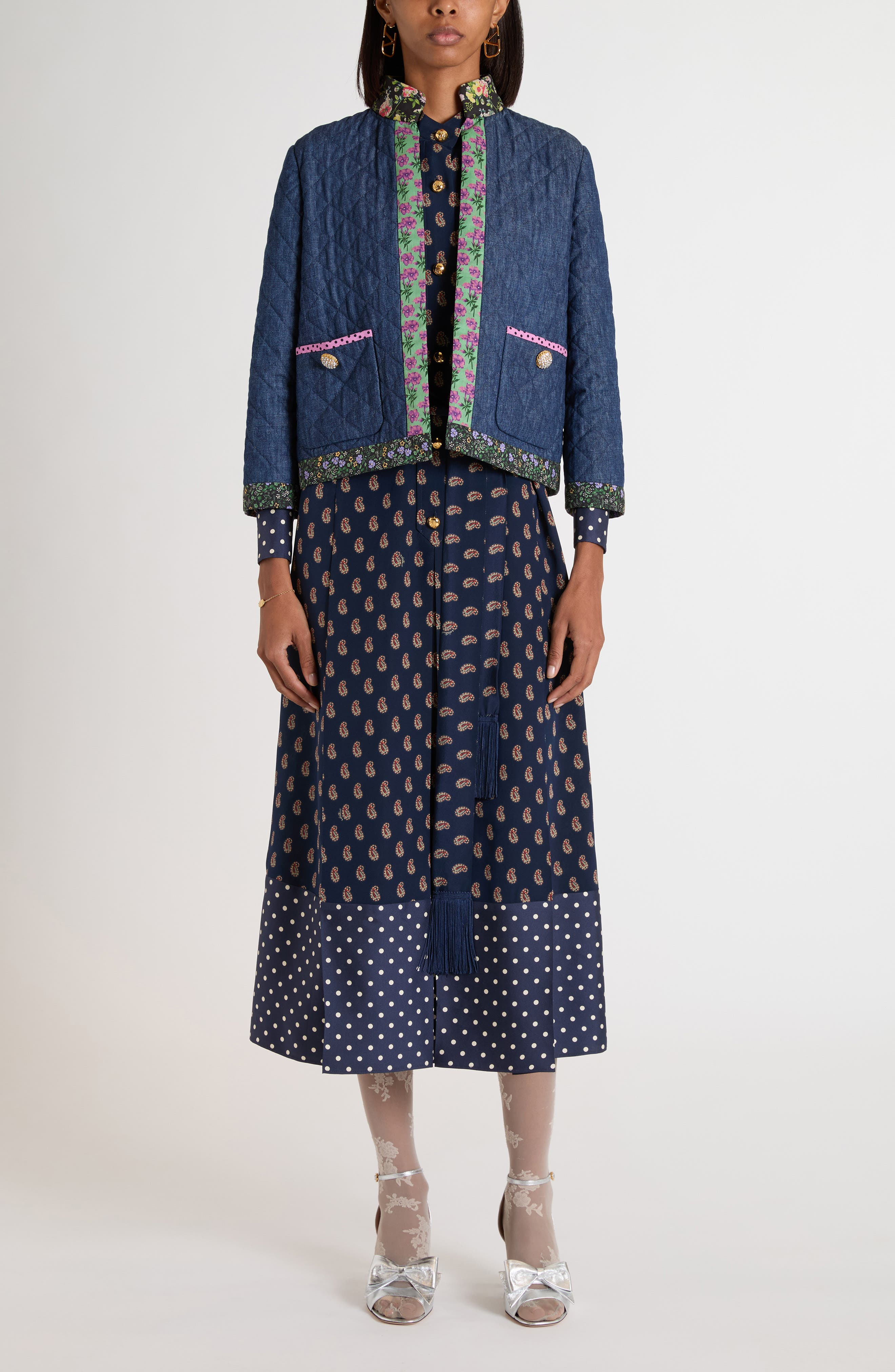 Valentino Garavani Paisley Print Long Sleeve Crêpe de Chine Shirtdress in Indigo at Nordstrom - 2
