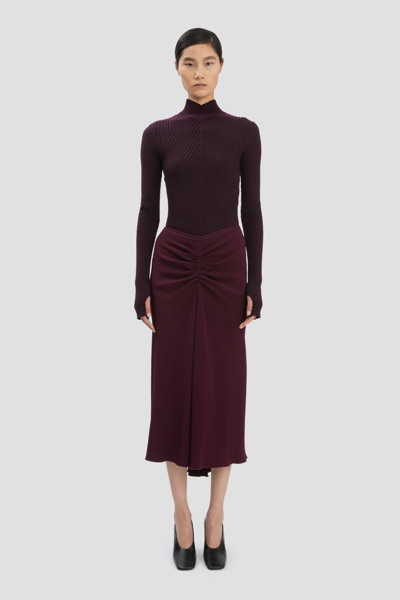 Victoria Beckham Ribbed Long Sleeve Knit Polo In Merlot outlook