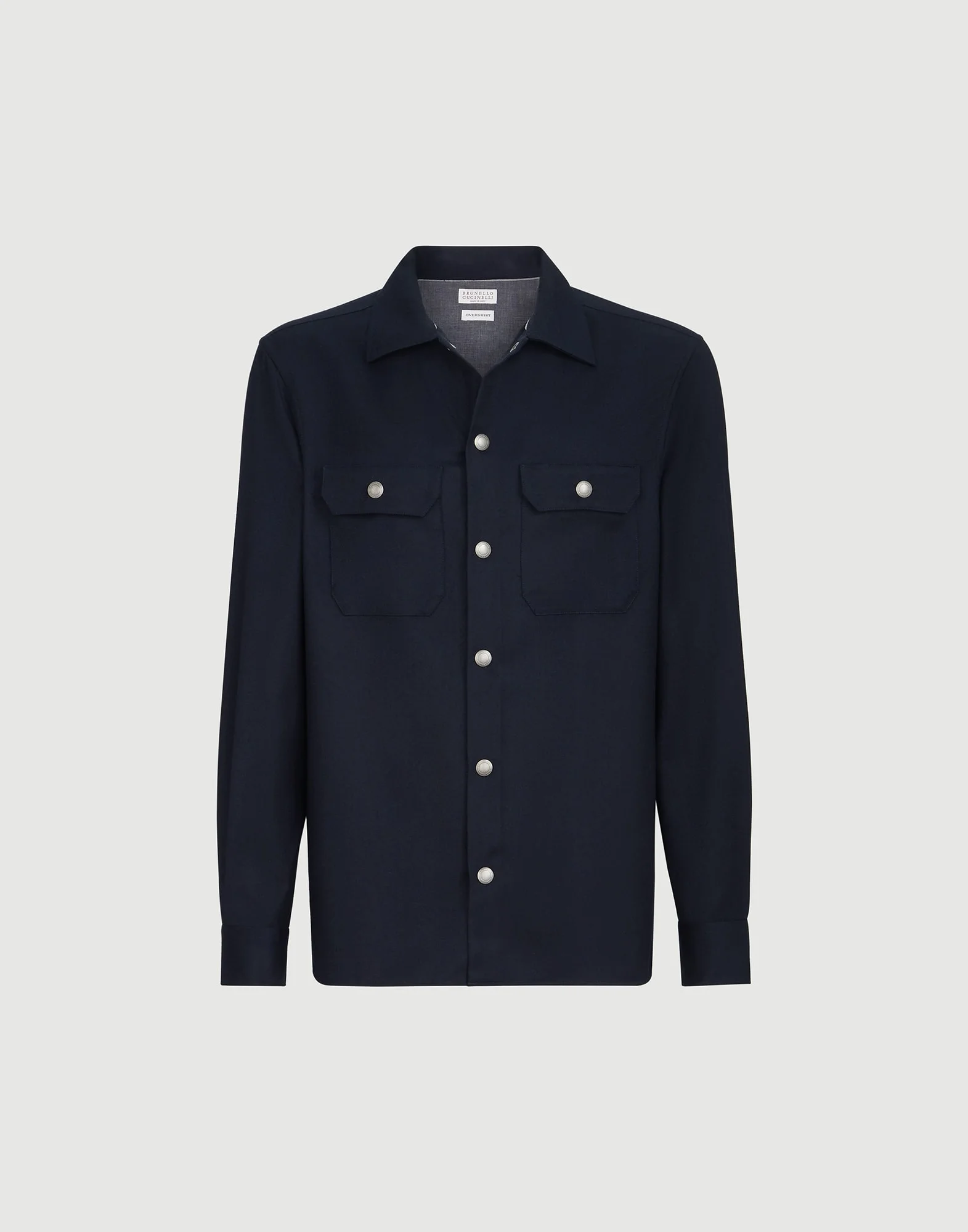 Virgin wool flannel overshirt with spread collar and chest pockets - 1