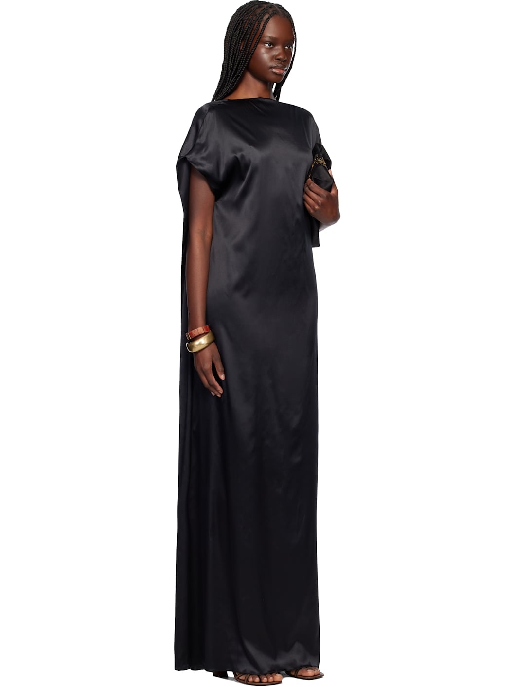Black Silk Floor Length Maxi Dress - 2