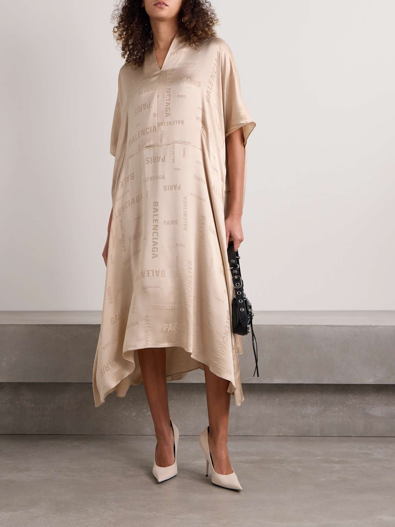 Oversized asymmetric silk-jacquard midi dress - 2