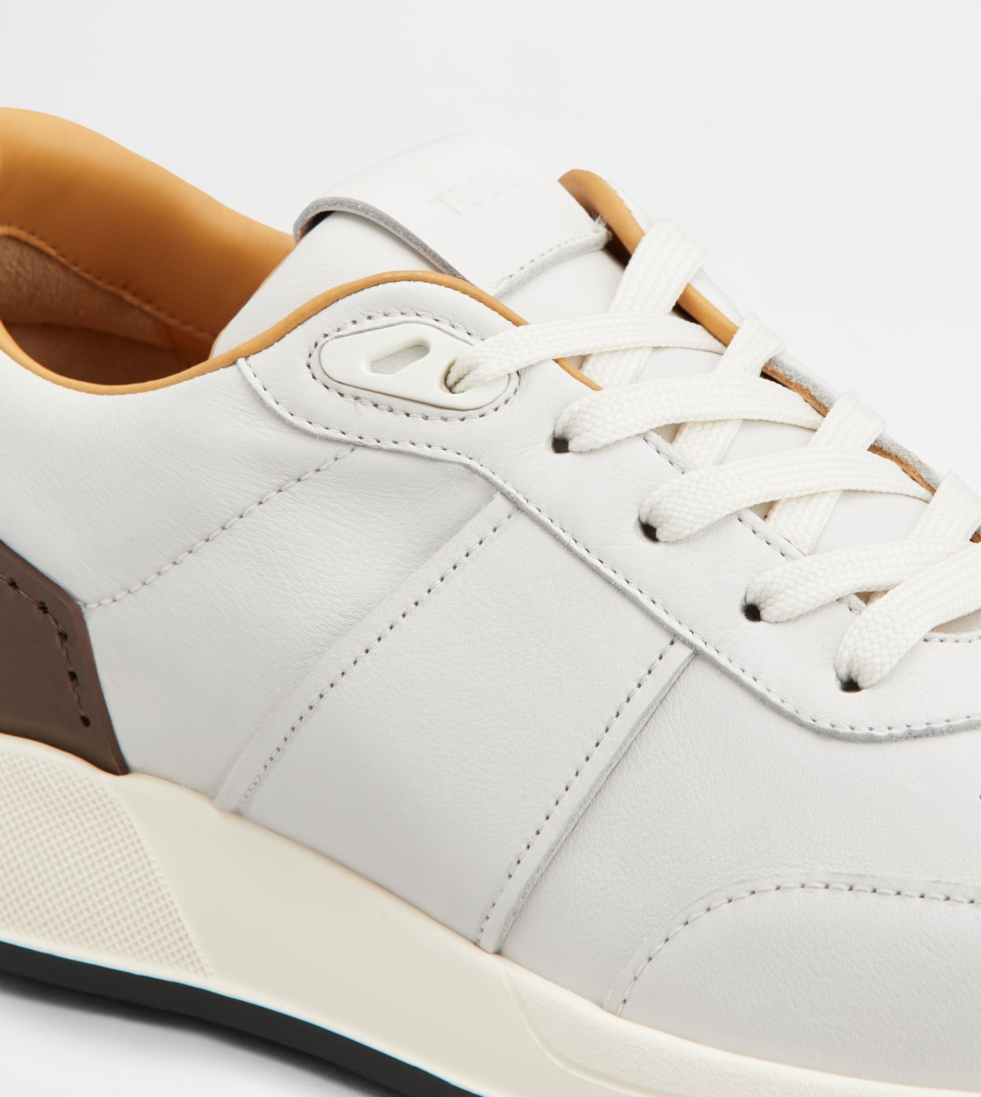 SNEAKERS IN LEATHER AND TECHNICAL FABRIC - WHITE, BROWN - 5